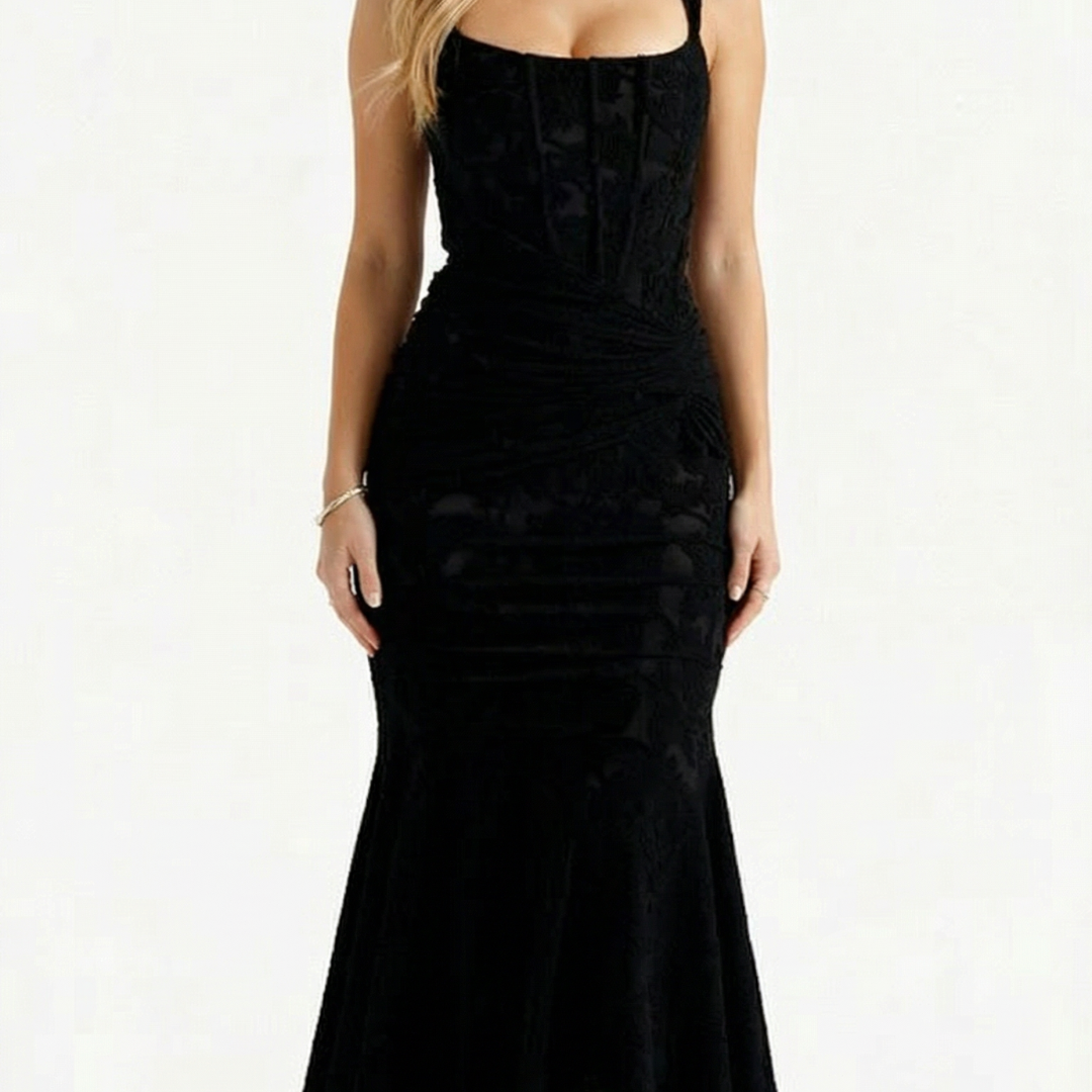 Women’s Sleeveless Midi Dress with Structured Bodice and Asymmetrical Hem