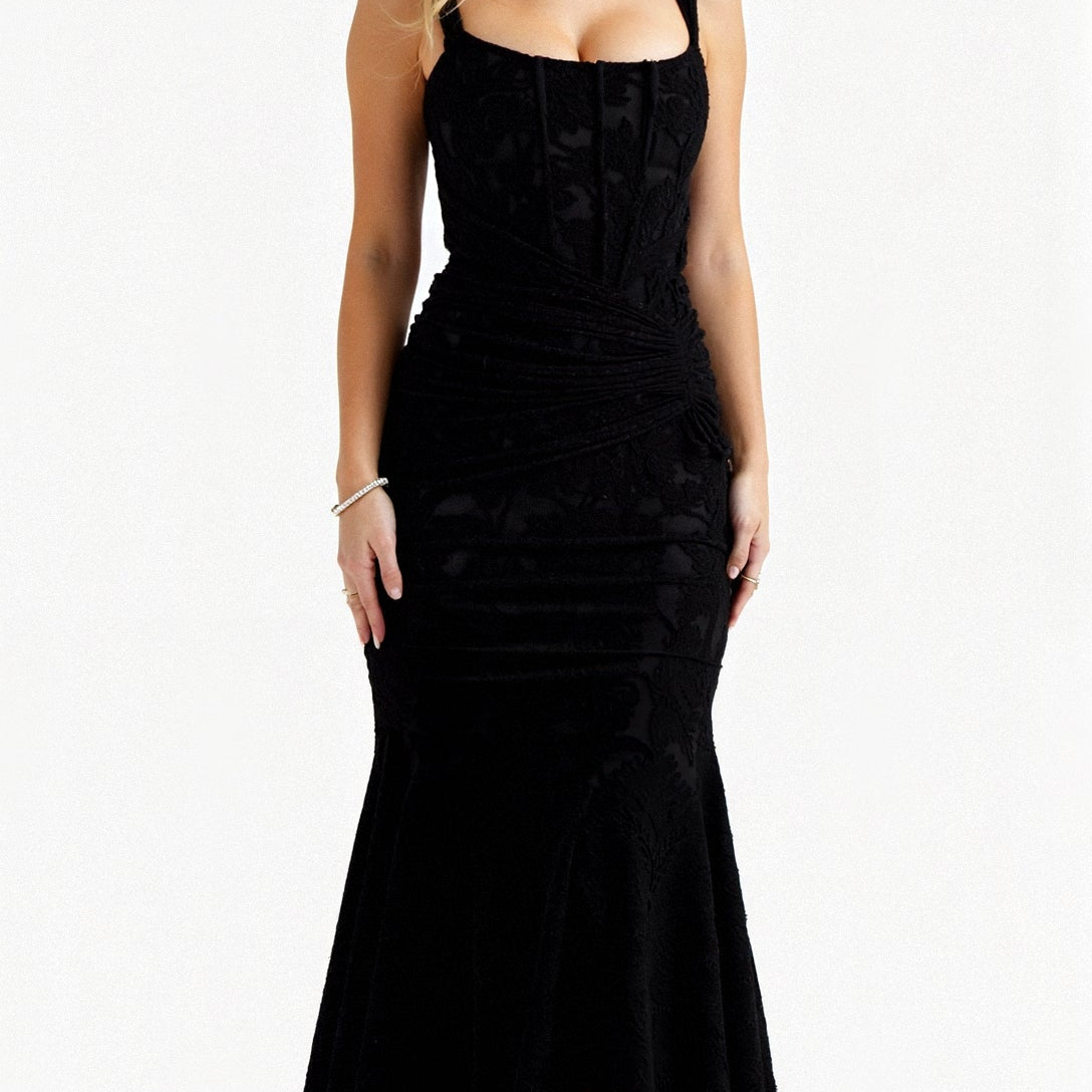 Women’s Sleeveless Midi Dress with Structured Bodice and Asymmetrical Hem