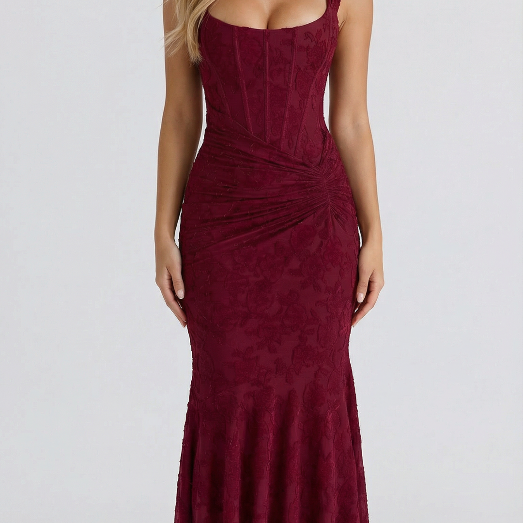 Women’s Sleeveless Midi Dress with Structured Bodice and Asymmetrical Hem