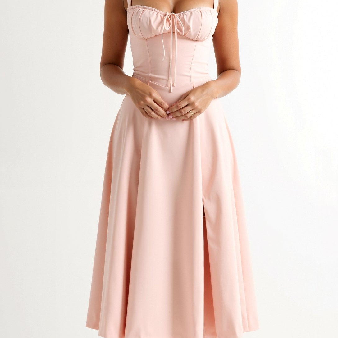 Women’s Sweetheart Neck Midi Dress with Side Slit