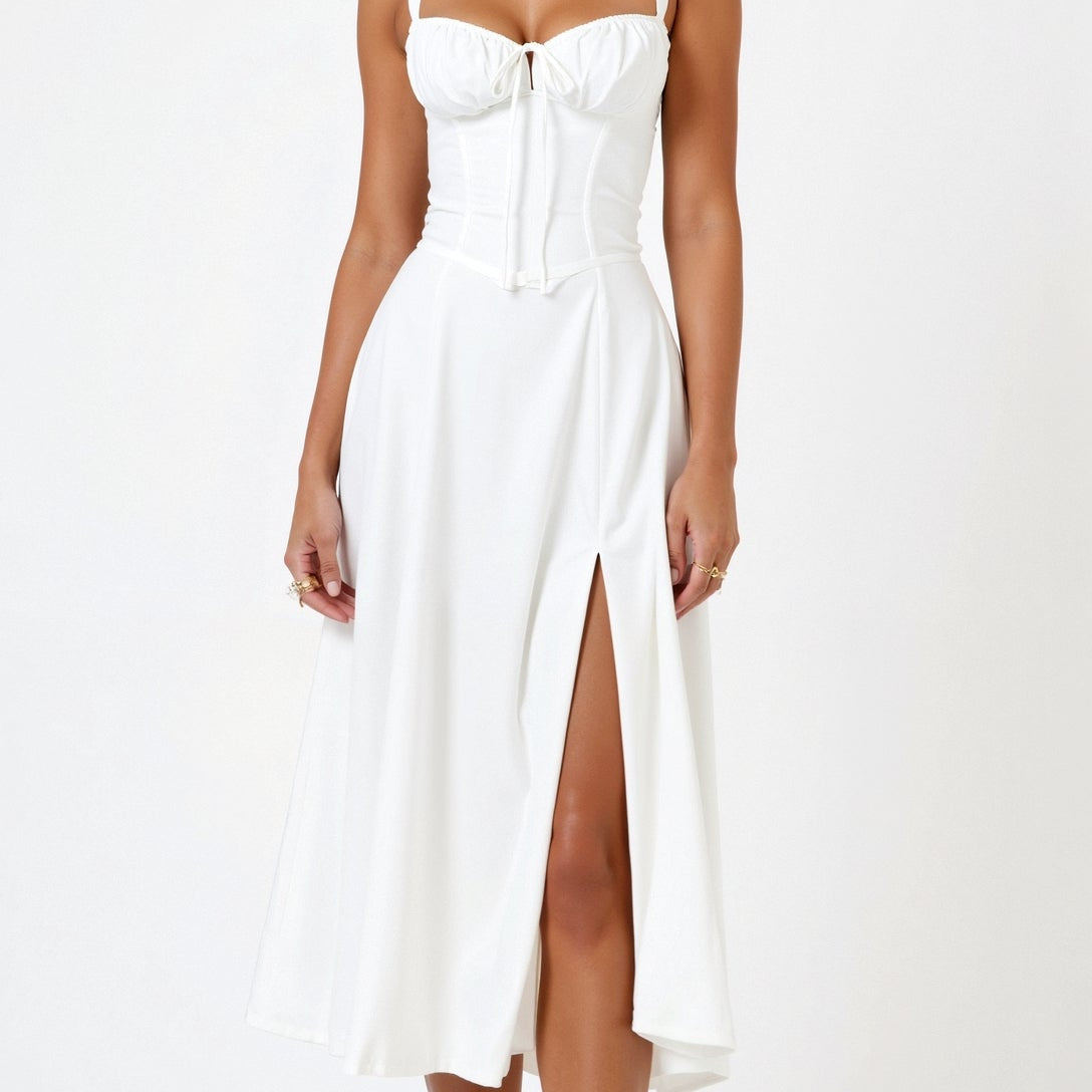 Women’s Sweetheart Neck Midi Dress with Side Slit