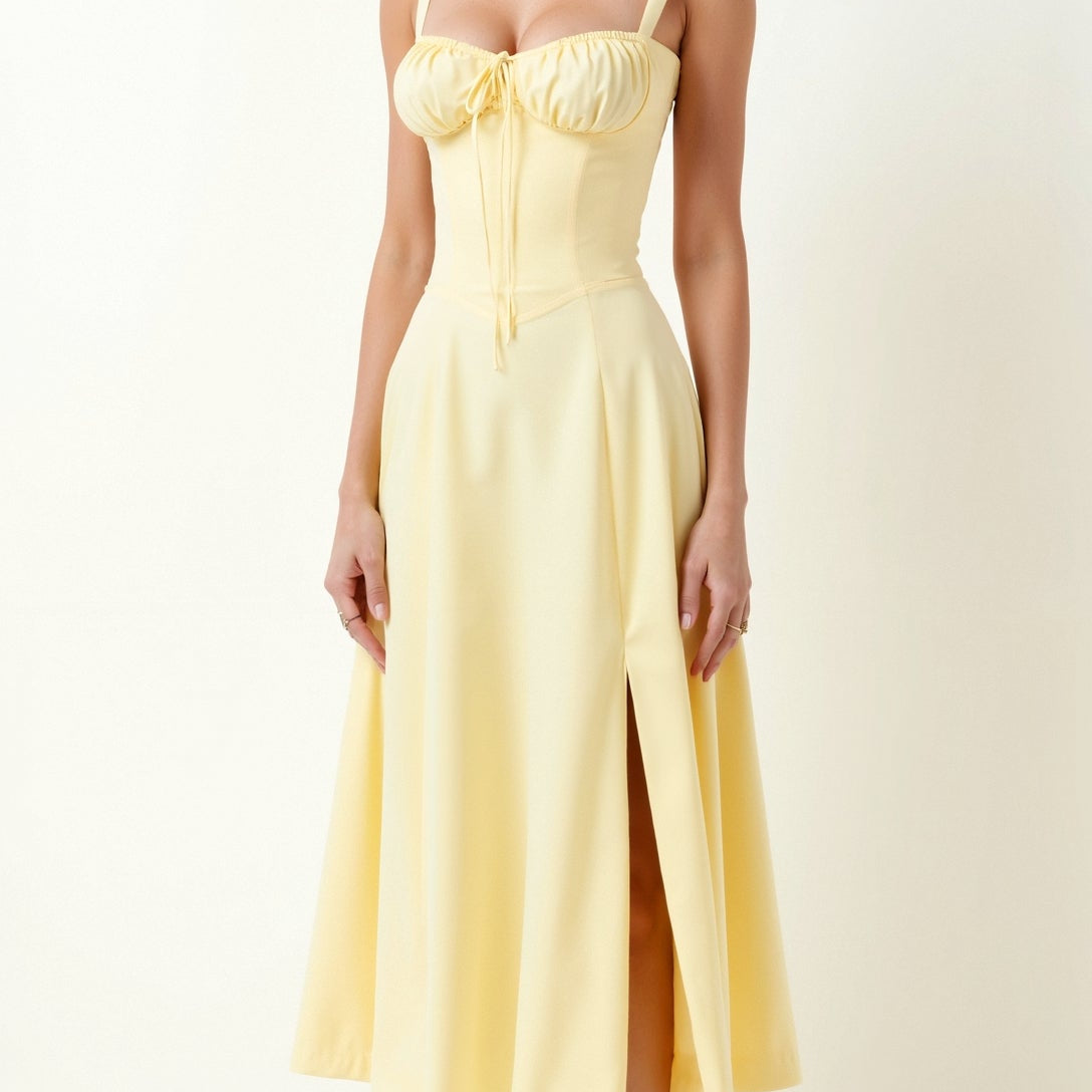 Women’s Sweetheart Neck Midi Dress with Side Slit