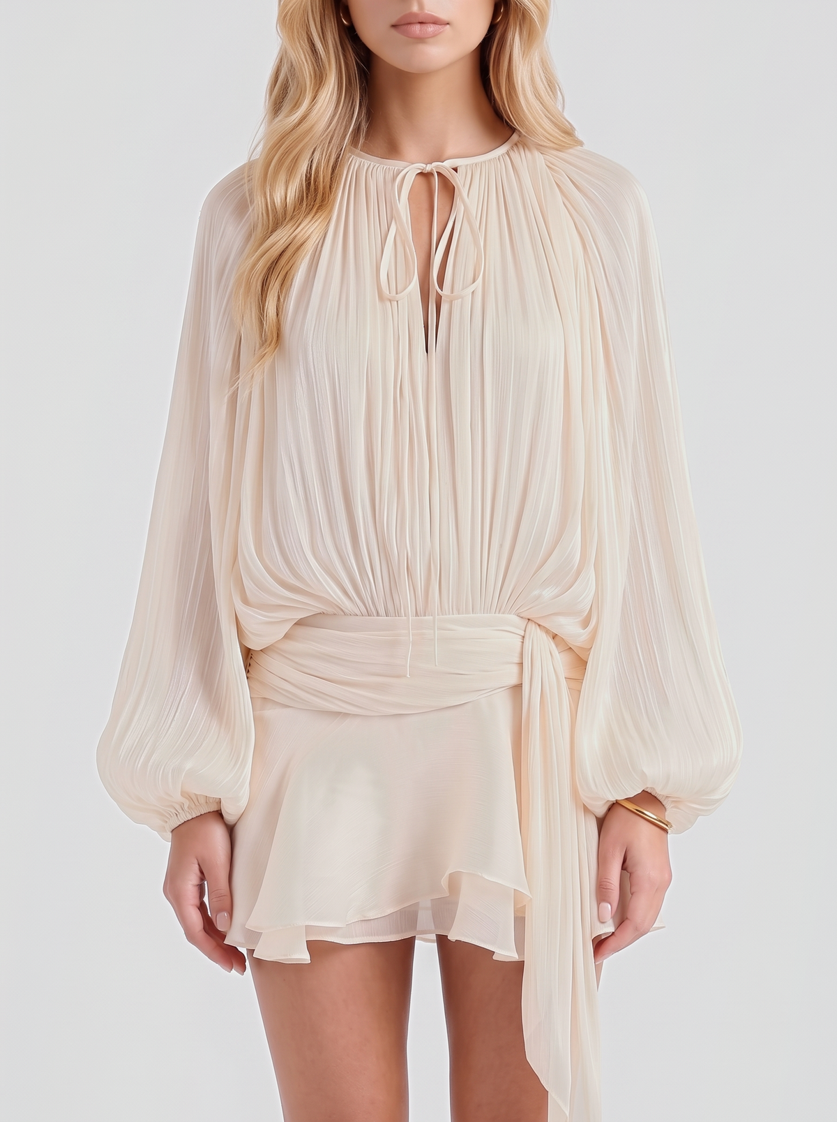 Alexa Blouson Mini Dress - Cream
