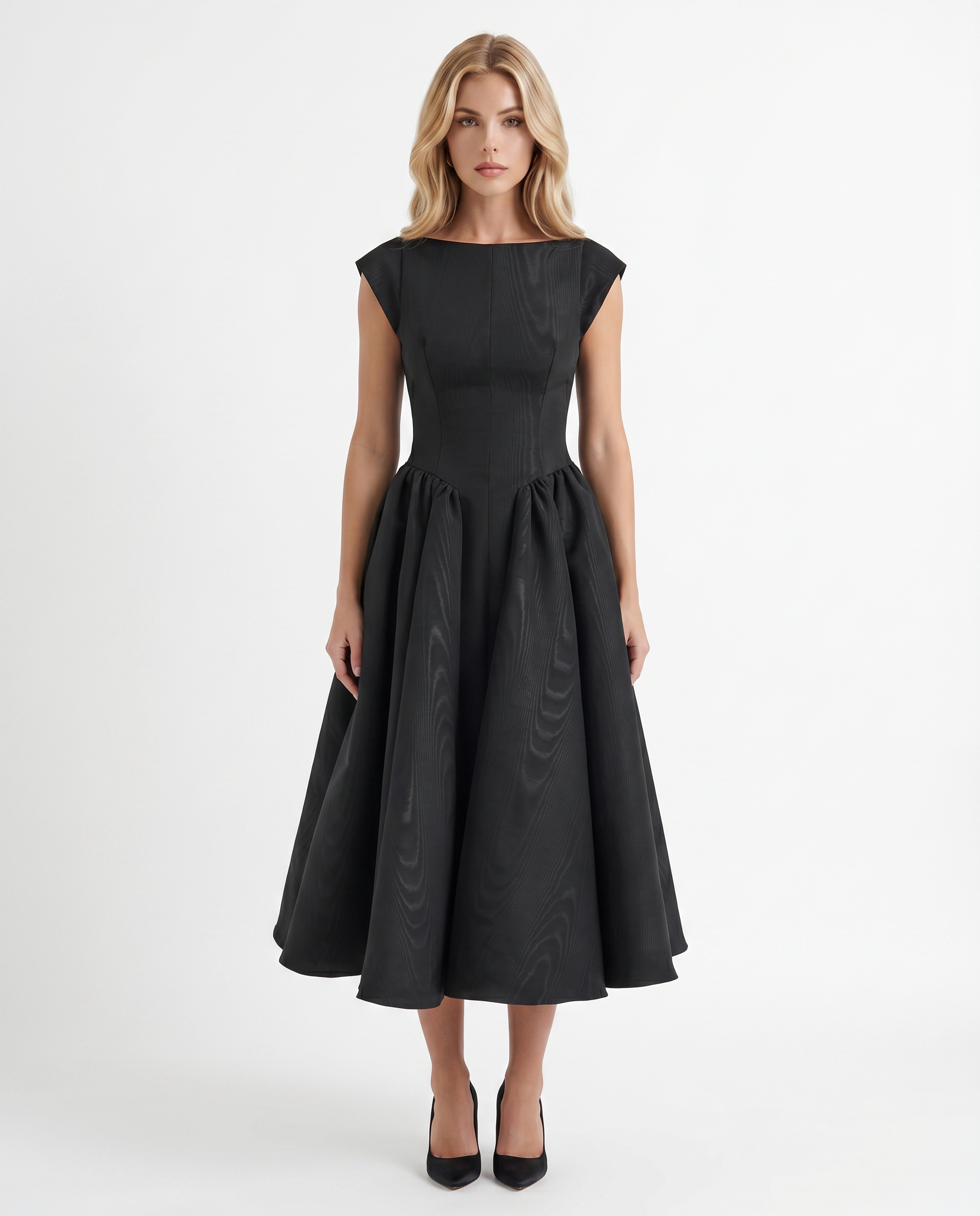 Anna Flare Midi Dress - Black - L - Fashion