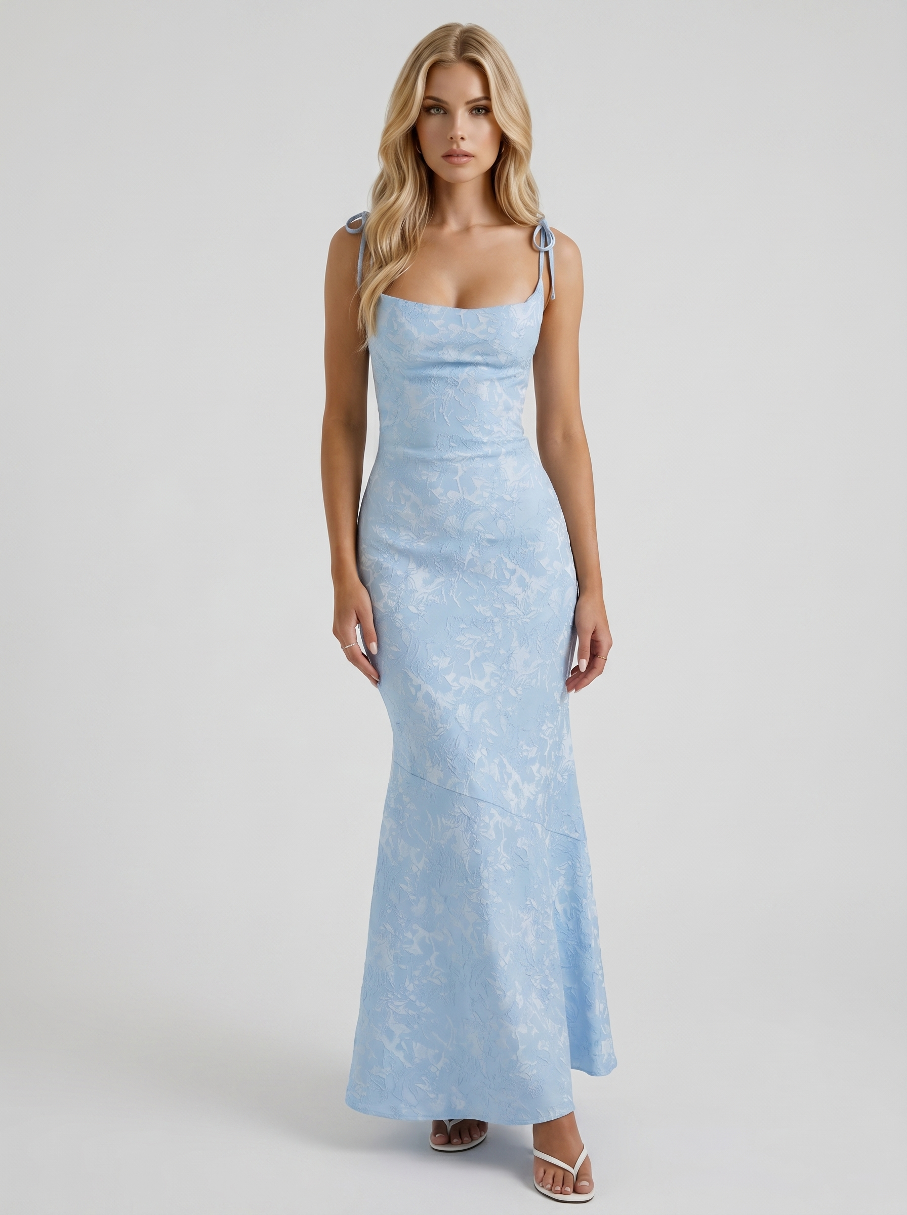 Aria Cowl Neck Textured Satin Bodycon Maxi Dress - Blue - XL - Fashion