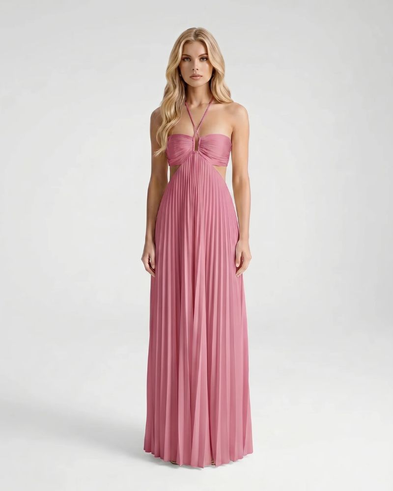 Aurora Pleated Cutout Maxi Dress - Pink - L - Fashion - Kaylas Collectives Aurora Pleated Cutout Maxi Dress - Pink - L - Fashion - Kaylas Collectives