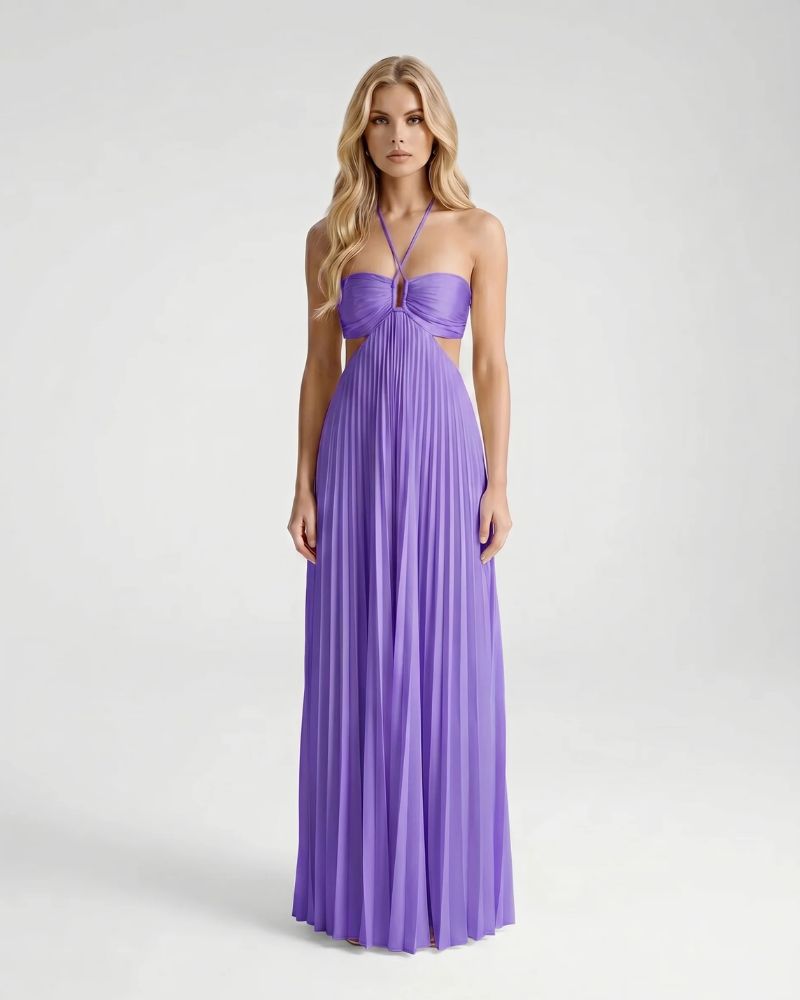 Women's Purple Summer Halter Cutout Pleated Maxi Dress – Kaylas Collectives