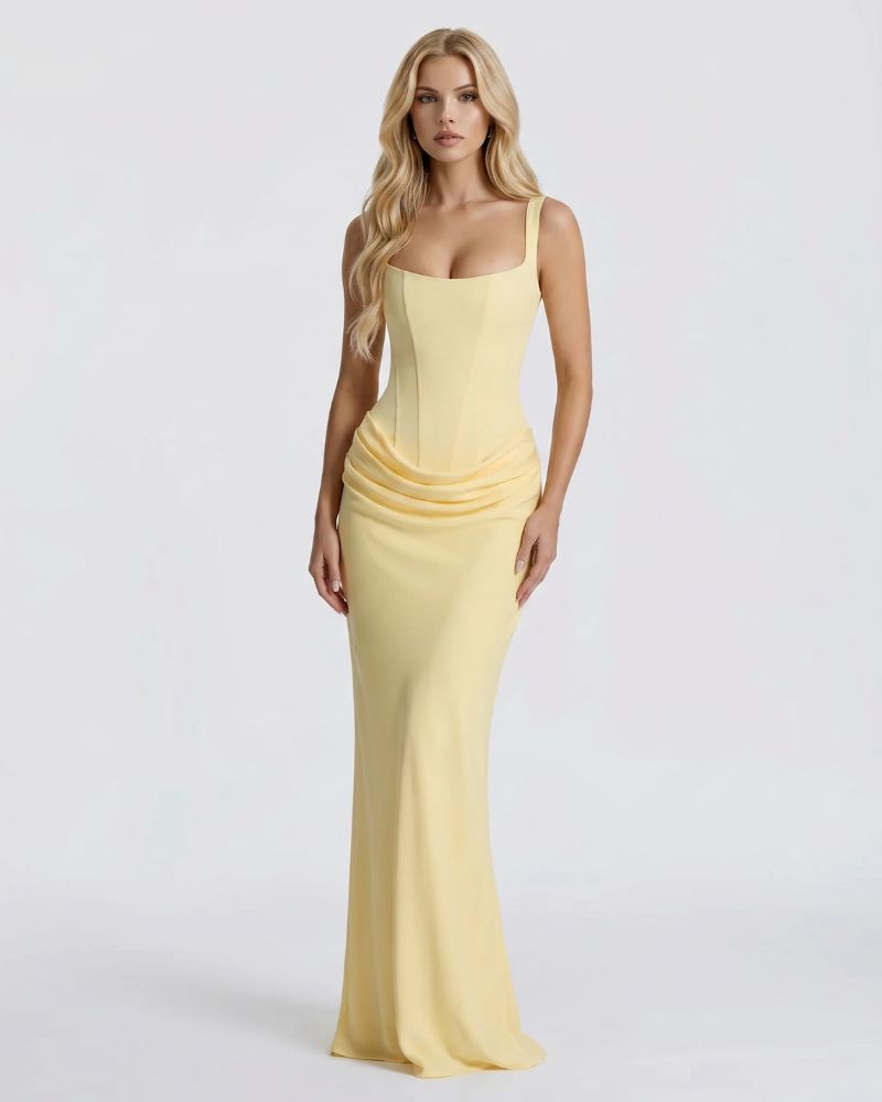 Cerene Corset Maxi Dress - Yellow - XL - Fashion