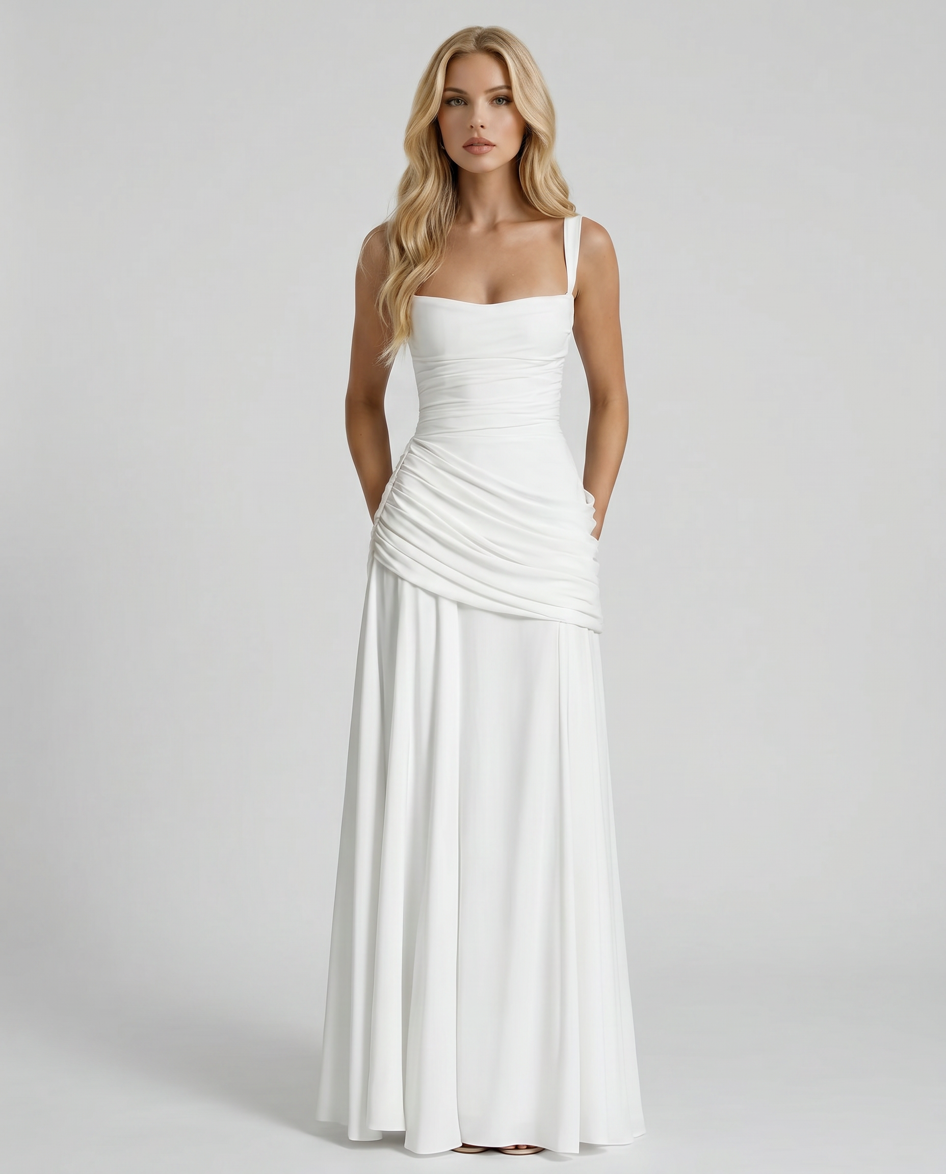 white square neck maxi dress Charlotte Ruched - - M - Fashion Sleeve Type Maxi Dress Fourth Of Size:12-24M cottage core