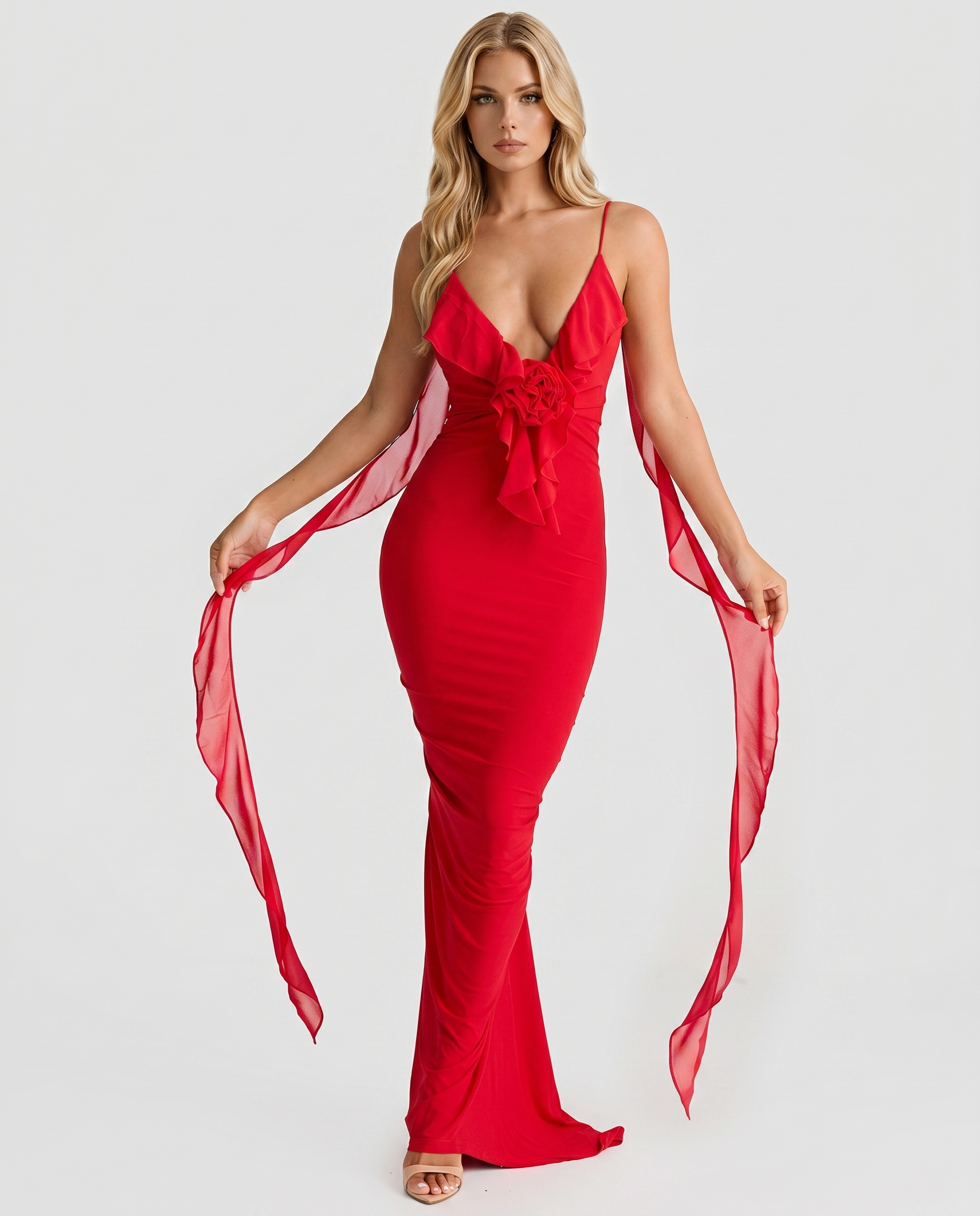 red slip formal dress Women's V Plunge Cocktail Wedding Guest Maxi – Kaylas Collectives SUMMER HOLIDAY