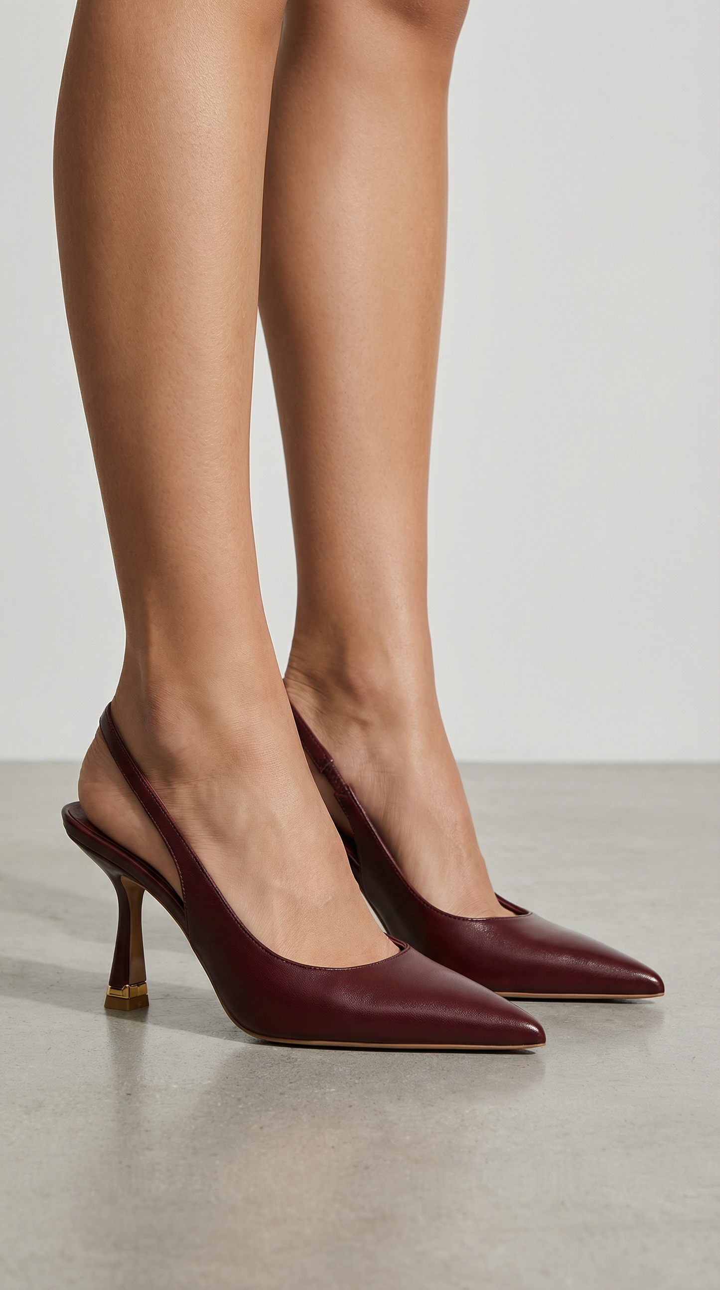 Women burgundy heeled sandals with pointed toe and slingback strap