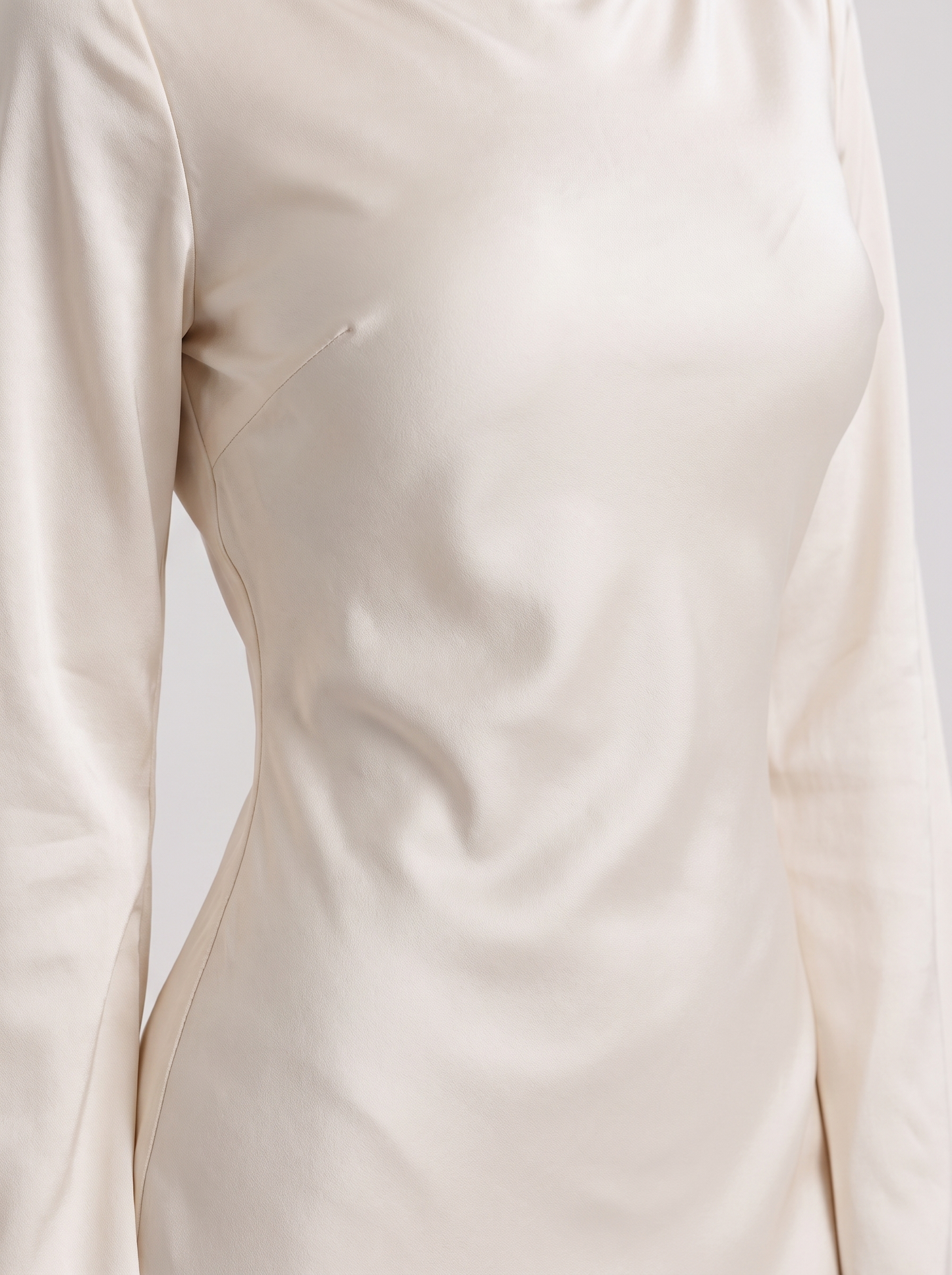 Women ivory maxi dress with boat neckline and flared long sleeves