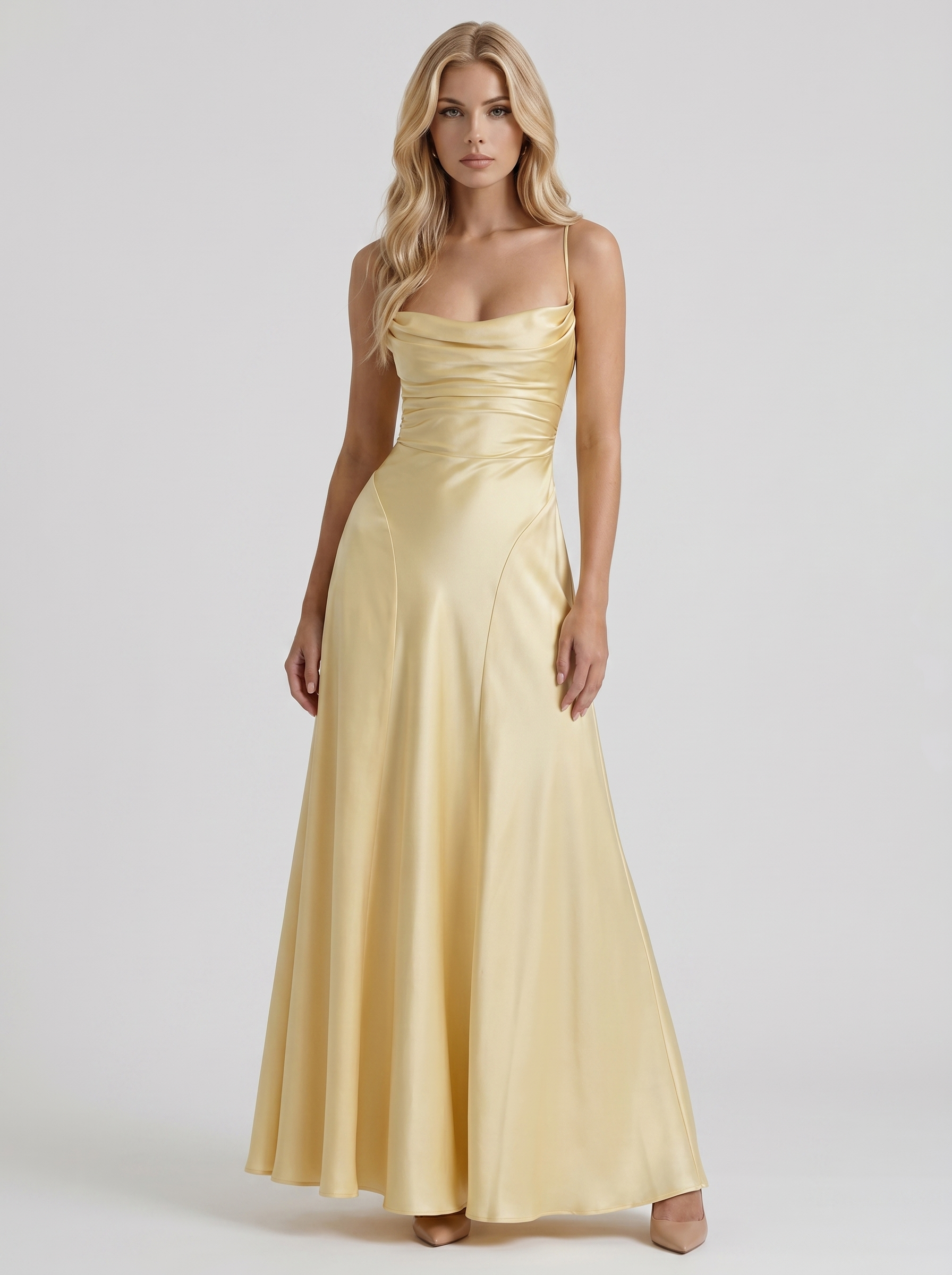 lemon satin dress Eloise Cowl Neck Maxi - - S - Fashion Berylove Women White Black A refined sash detail 3.26.26 Color:Victorian Lilac*