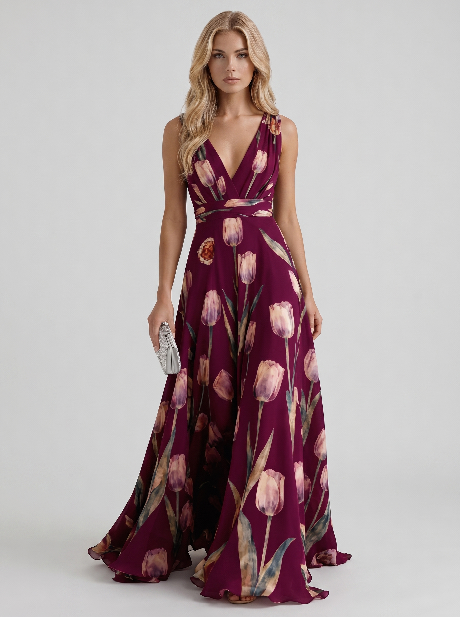 Fleur Floral Maxi Dress - Burgundy - S - Fashion
