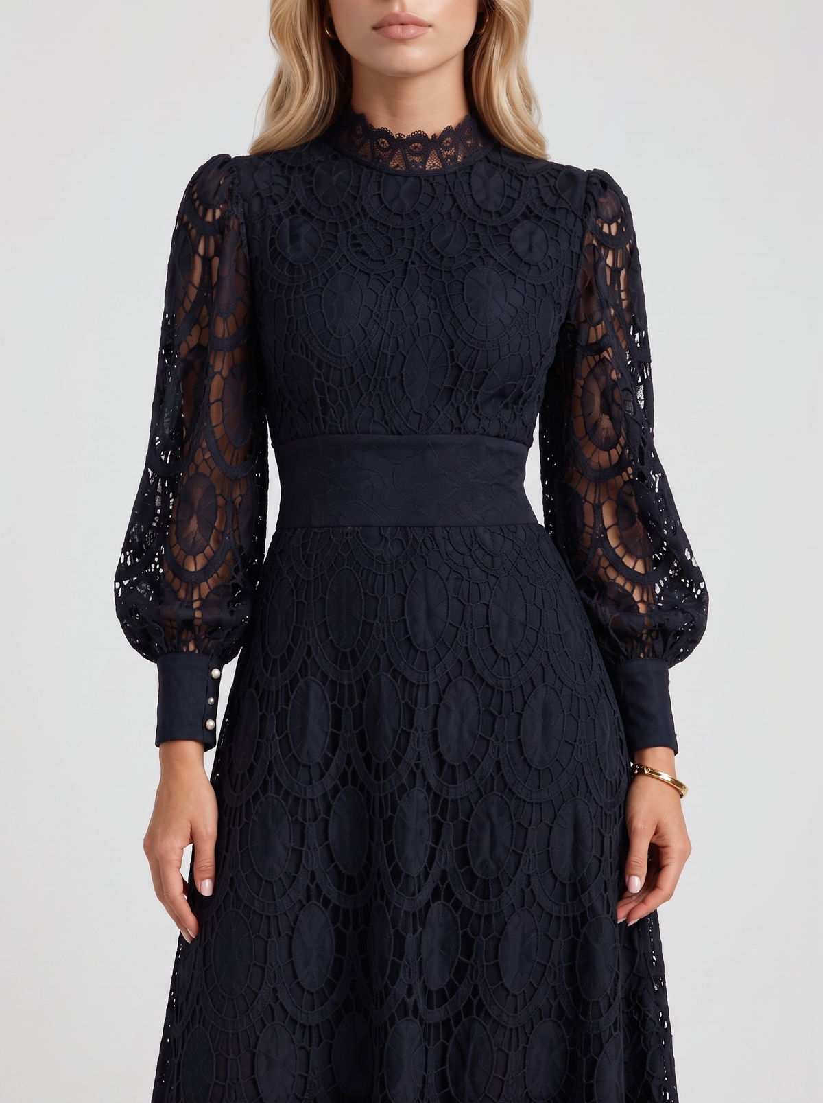 Lucille Lace Midi Dress - Black