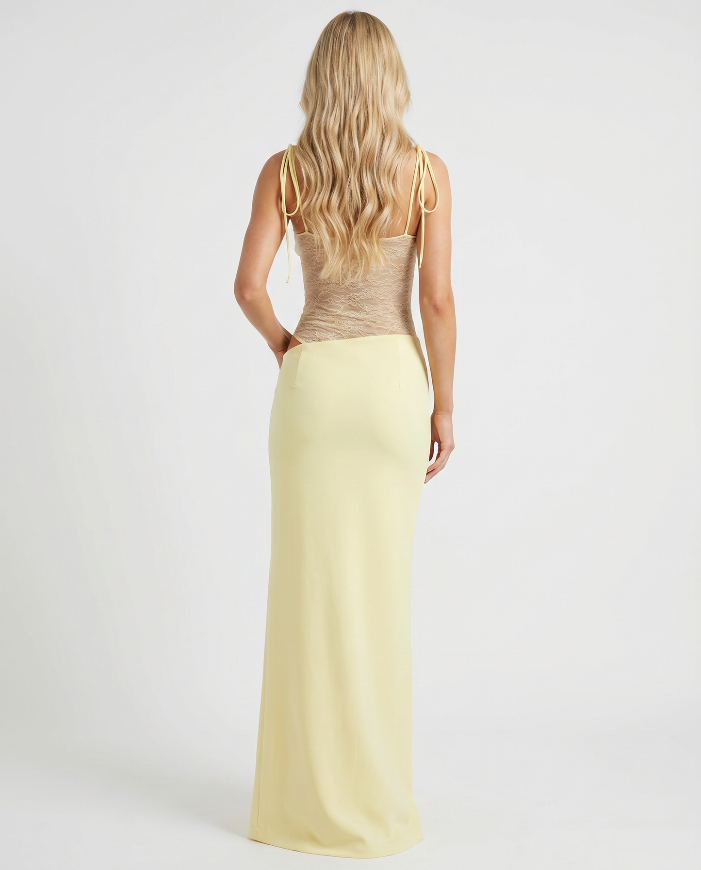 Maren Lace Panel Bodycon Maxi Dress - Yellow