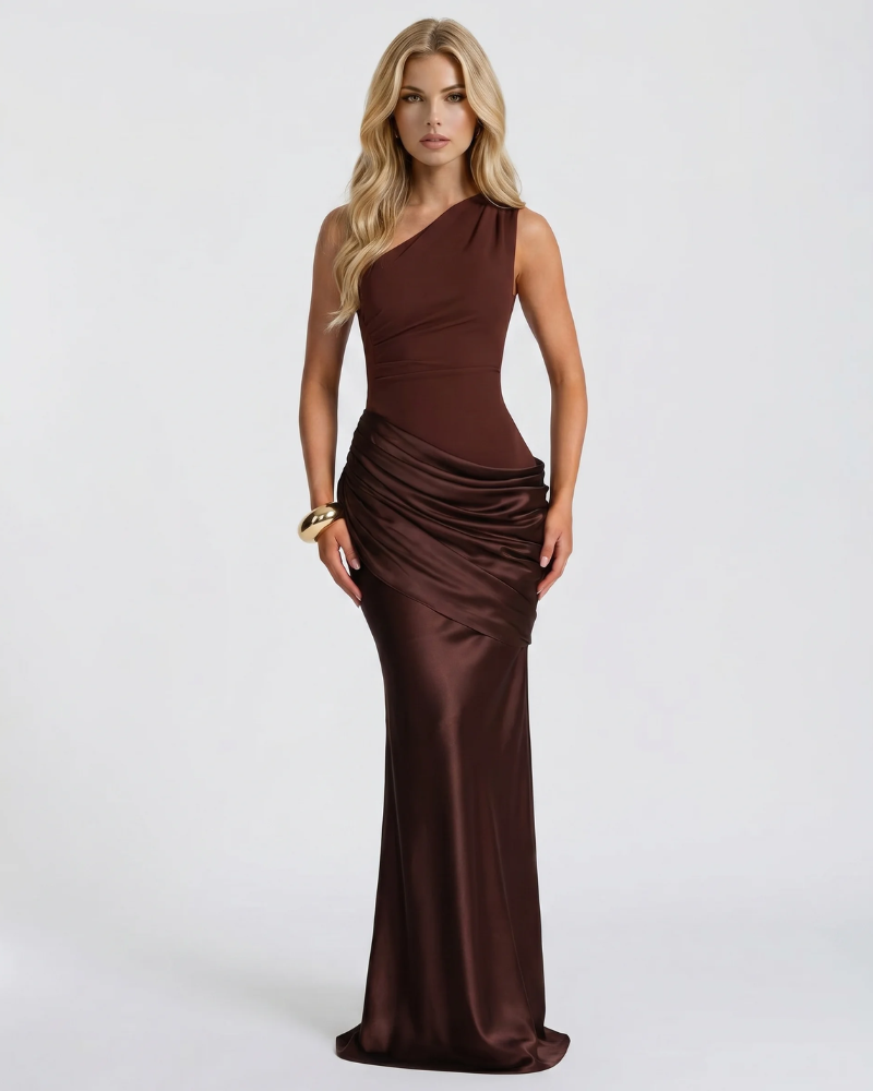brown maxi formal dress Noelle Draped - - S - Fashion Fabric is very stretchy Option:20/BX | Size : 4