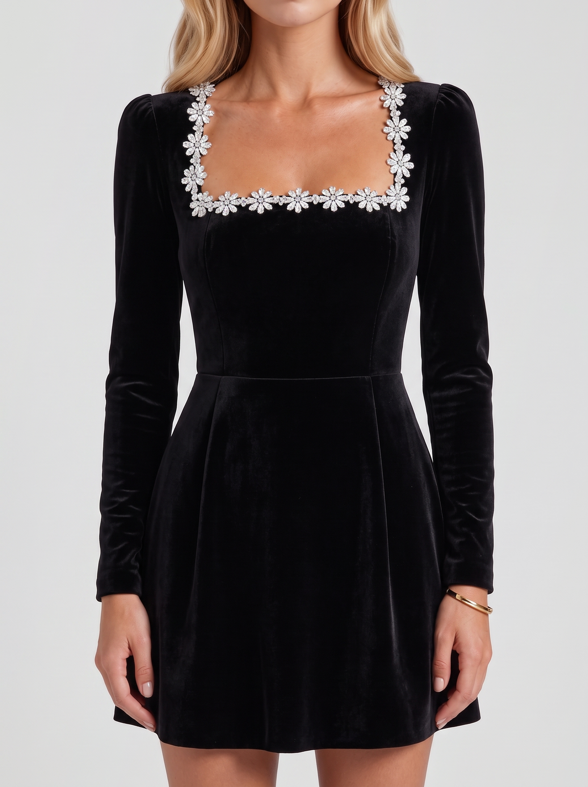 Odessa Velvet Mini Dress - Black