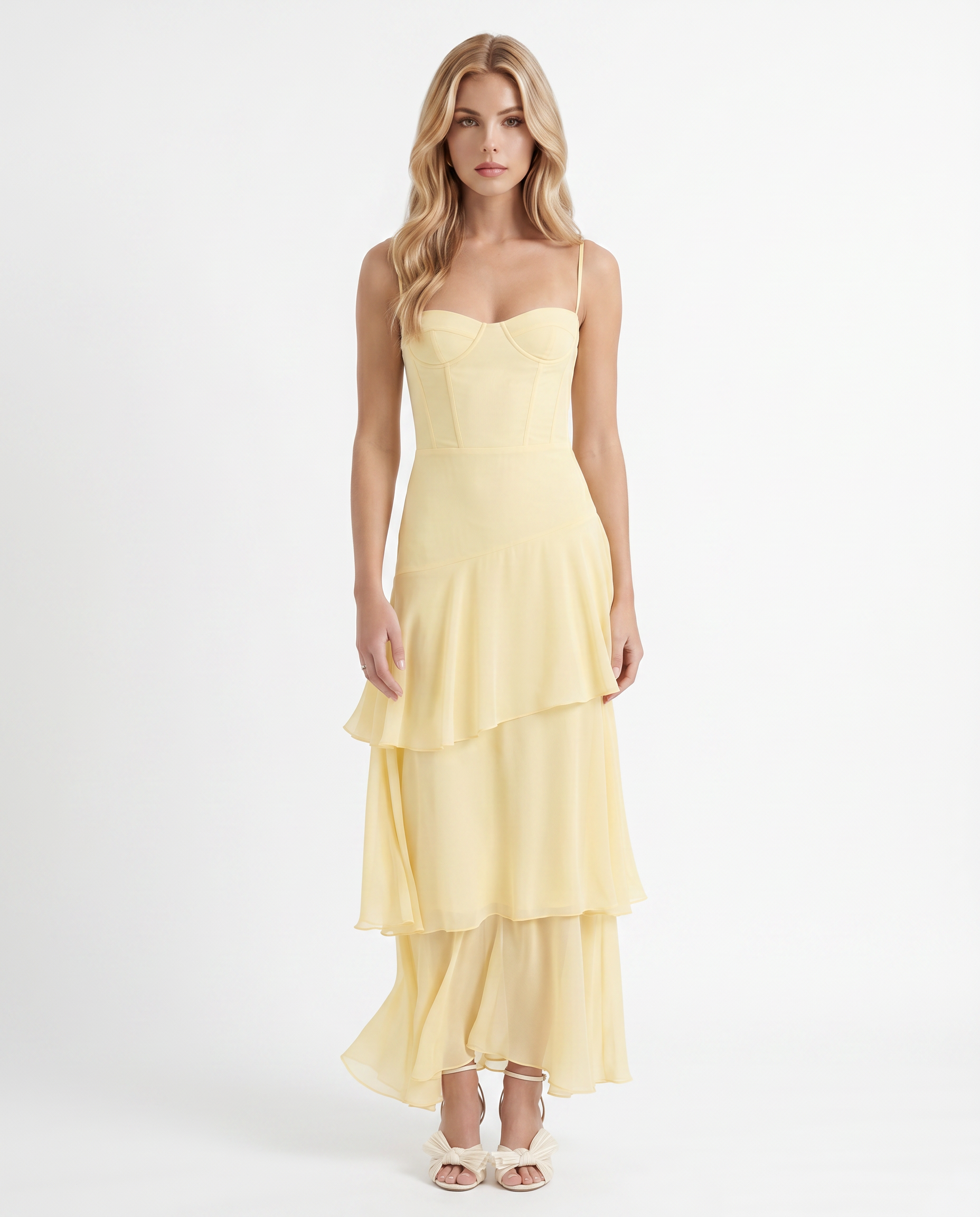 Odette Tiered Maxi Dress - Yellow - S - Fashion