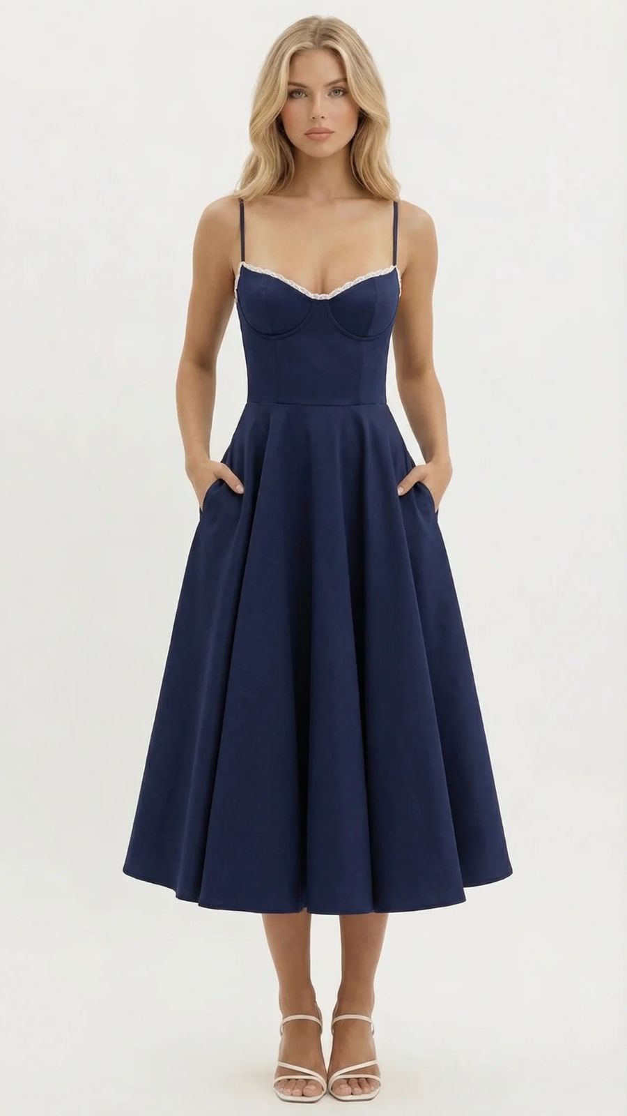 selene cocktail midi dress blue Selene Sweetheart Midi Dress - Navy - S - Fashion