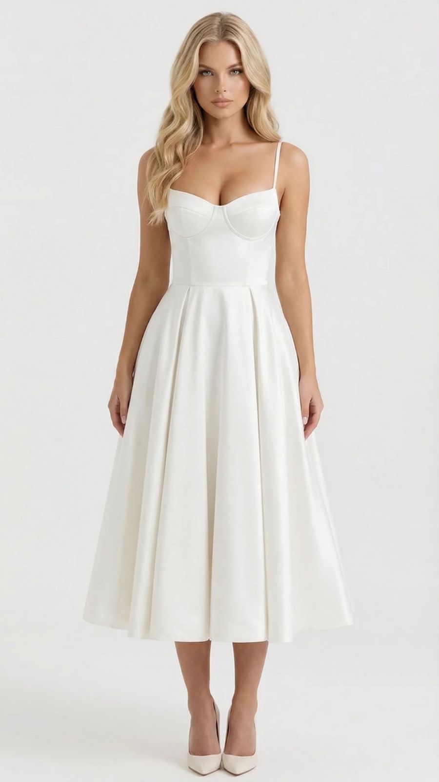 white sweetheart midi dress Women's Wedding Guest – Kaylas Collectives Ginger Size:40 Unhemmed its got you covered Got Your Bash |