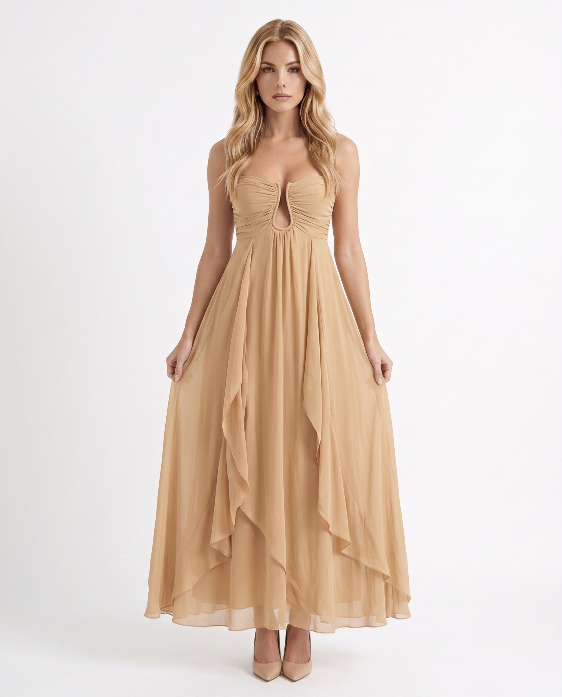 womens khaki maxi dress Tatum Keyhole Maxi Dress - Khaki - S - Fashion