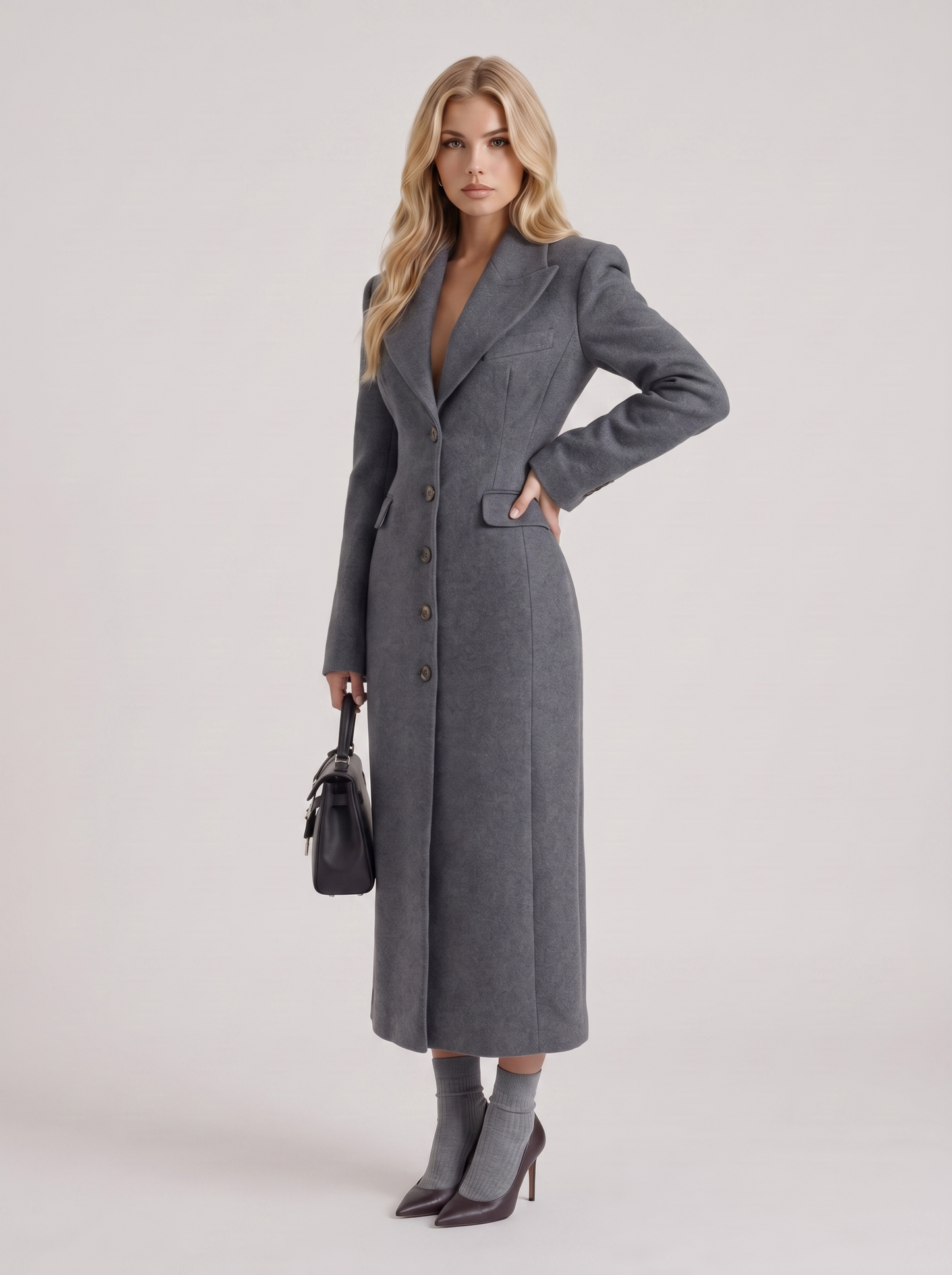 Mabel Longline Coat in Gray - coat front view