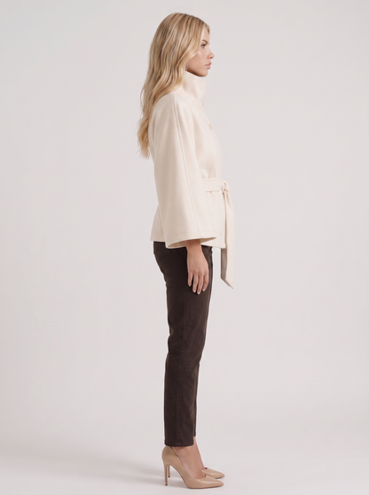 Josephine Cape Coat in White - coat front view