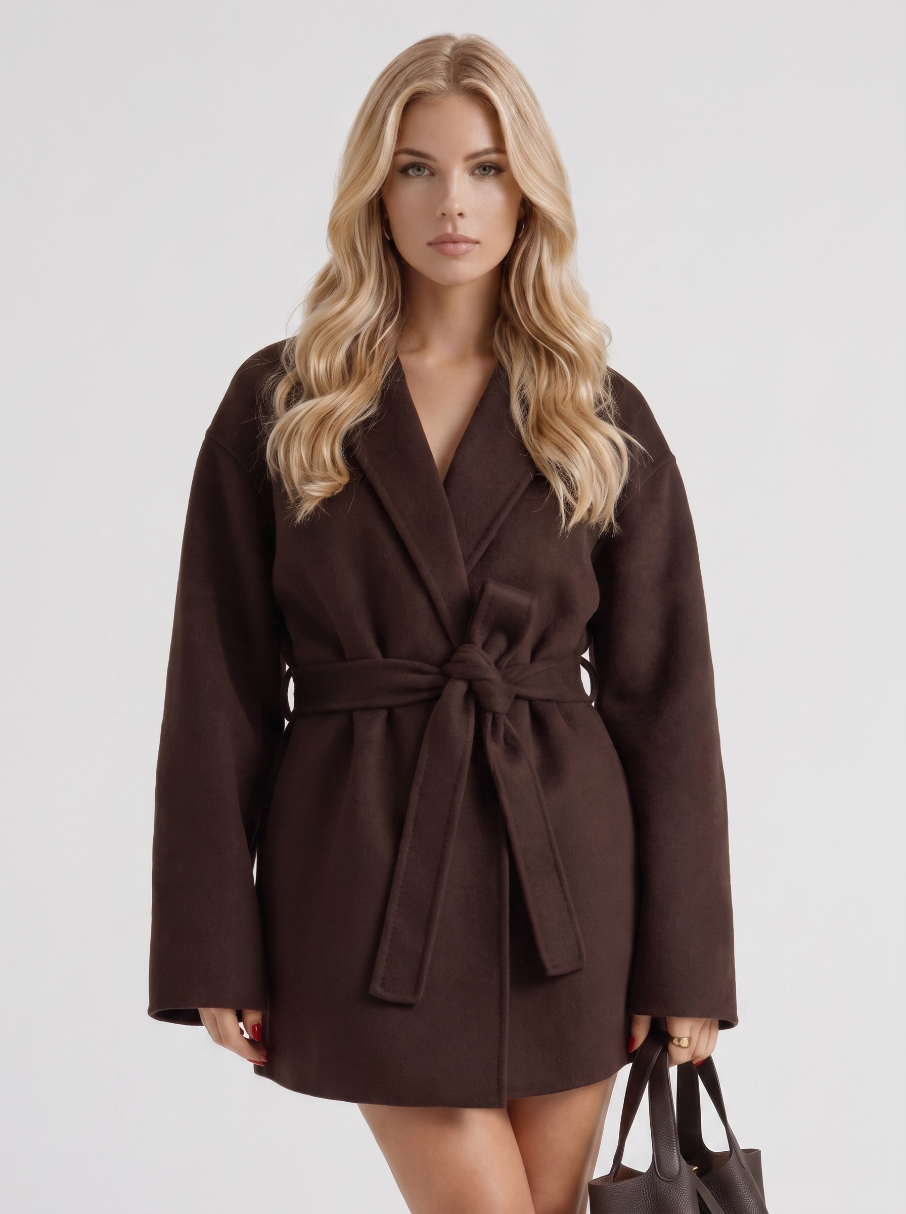 Verity Wrap Coat in Dark Brown - coat front view