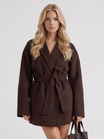 Verity Wrap Coat in Dark Brown - coat front view