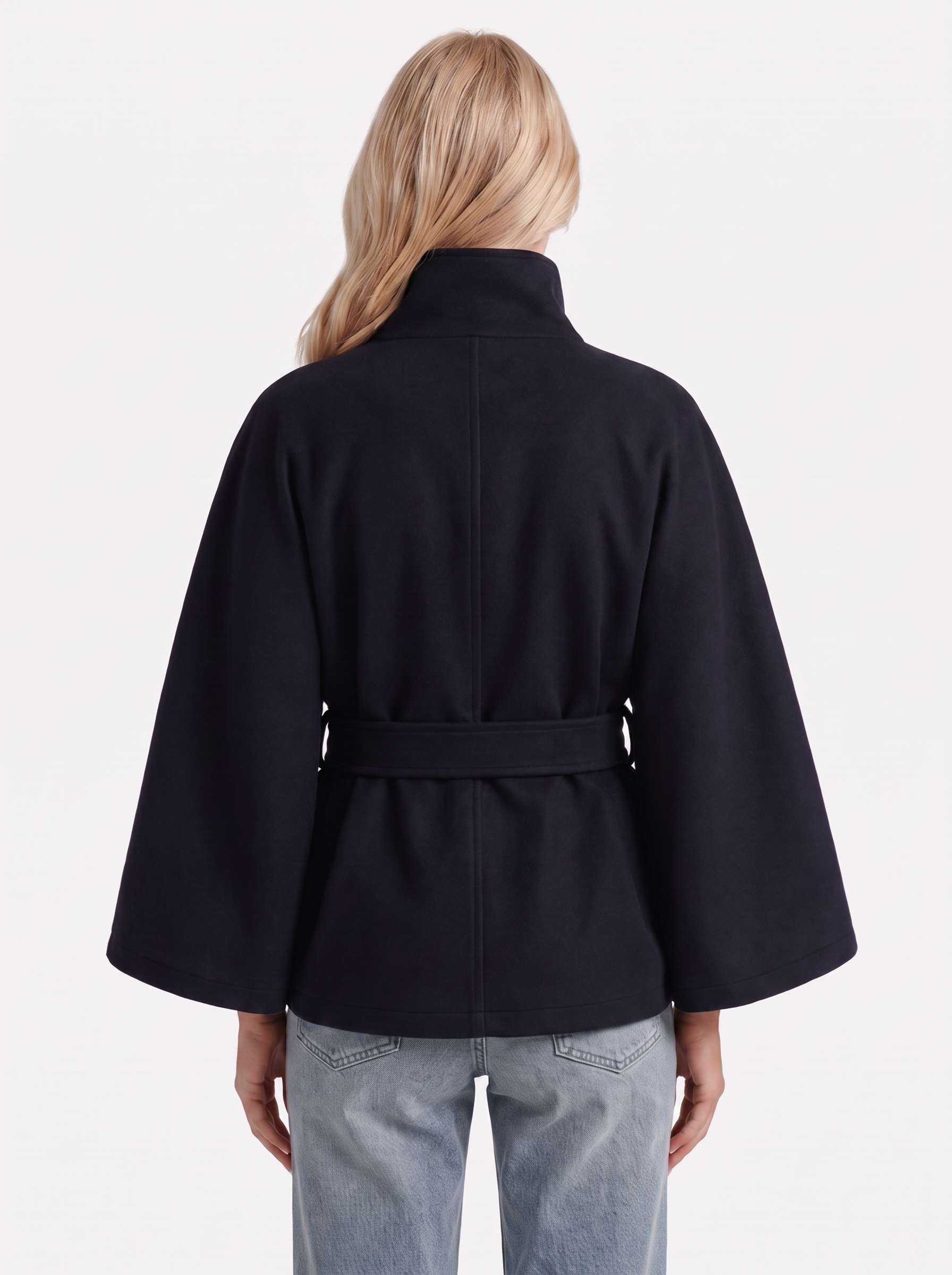 Josephine Cape Coat in Navy - coat front view