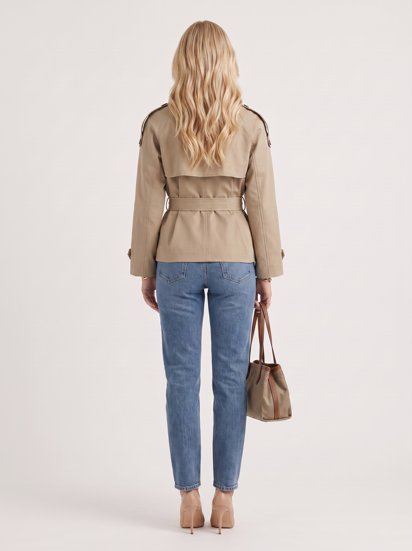 Yara Belted Trench in Khaki - coat front view