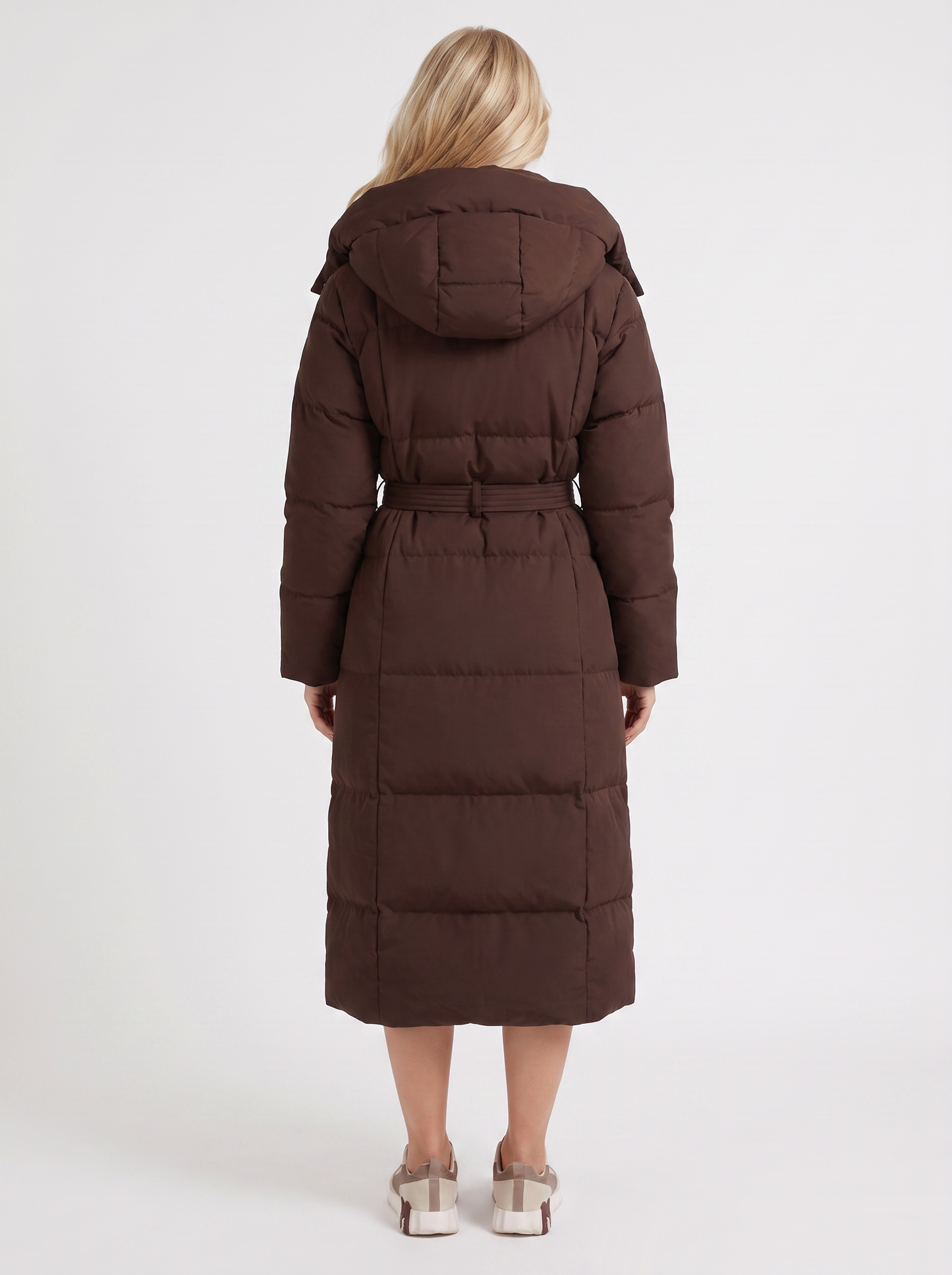 Women brown coat with vertical quilting and hooded design
