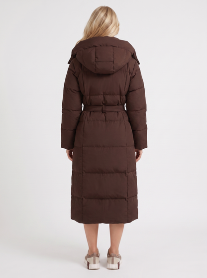 Women brown coat with vertical quilting and hooded design
