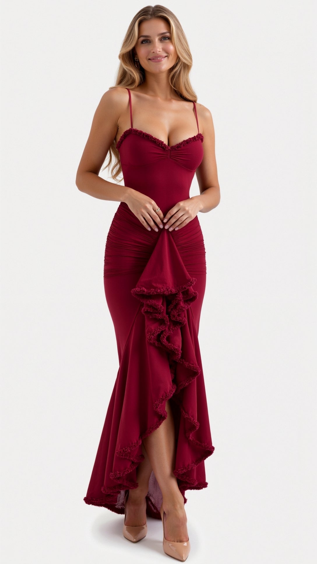 Women's Elegant Ruffled Asymmetrical Maxi Dress