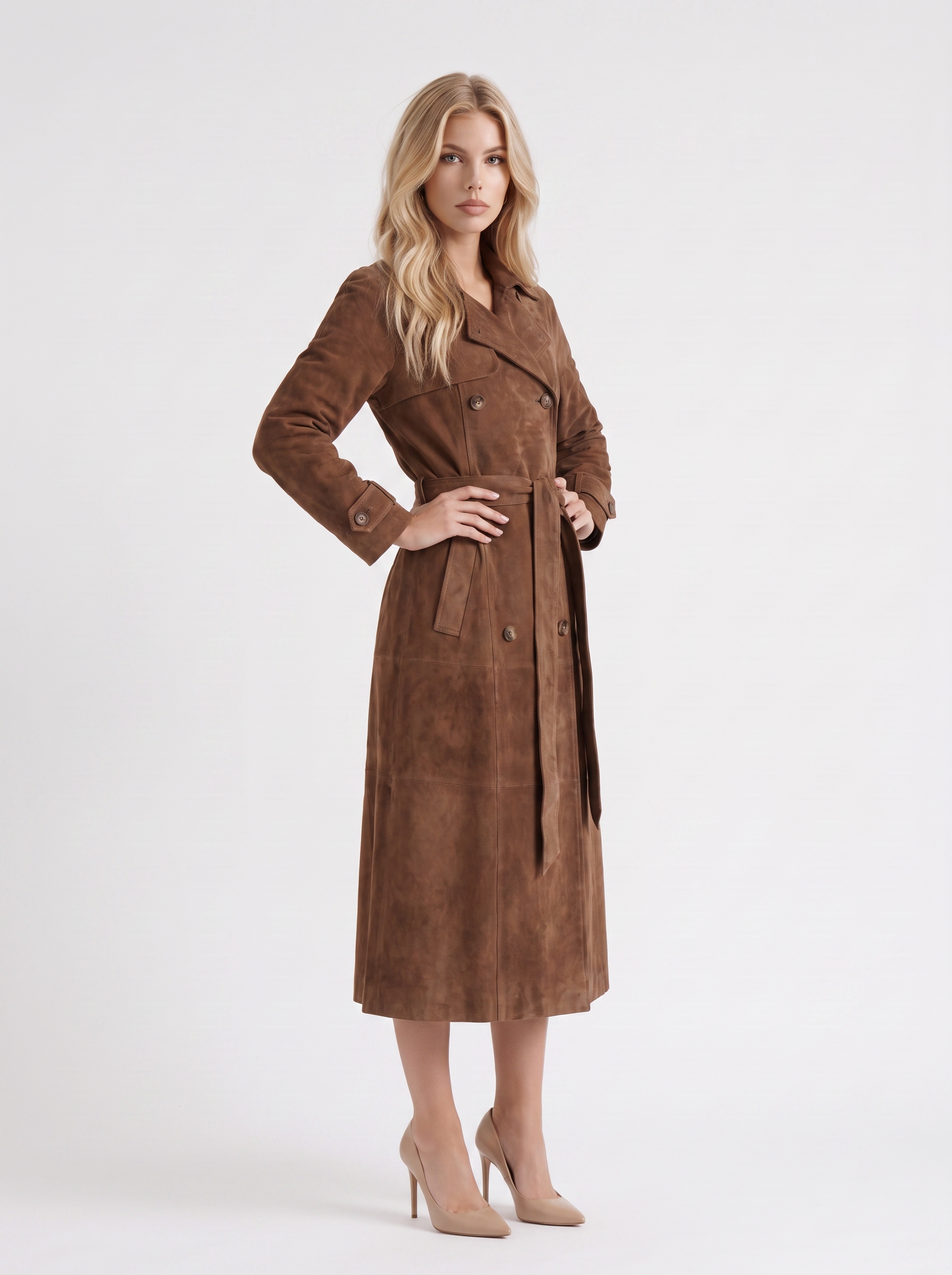Nina Longline Trench in Brown - coat front view