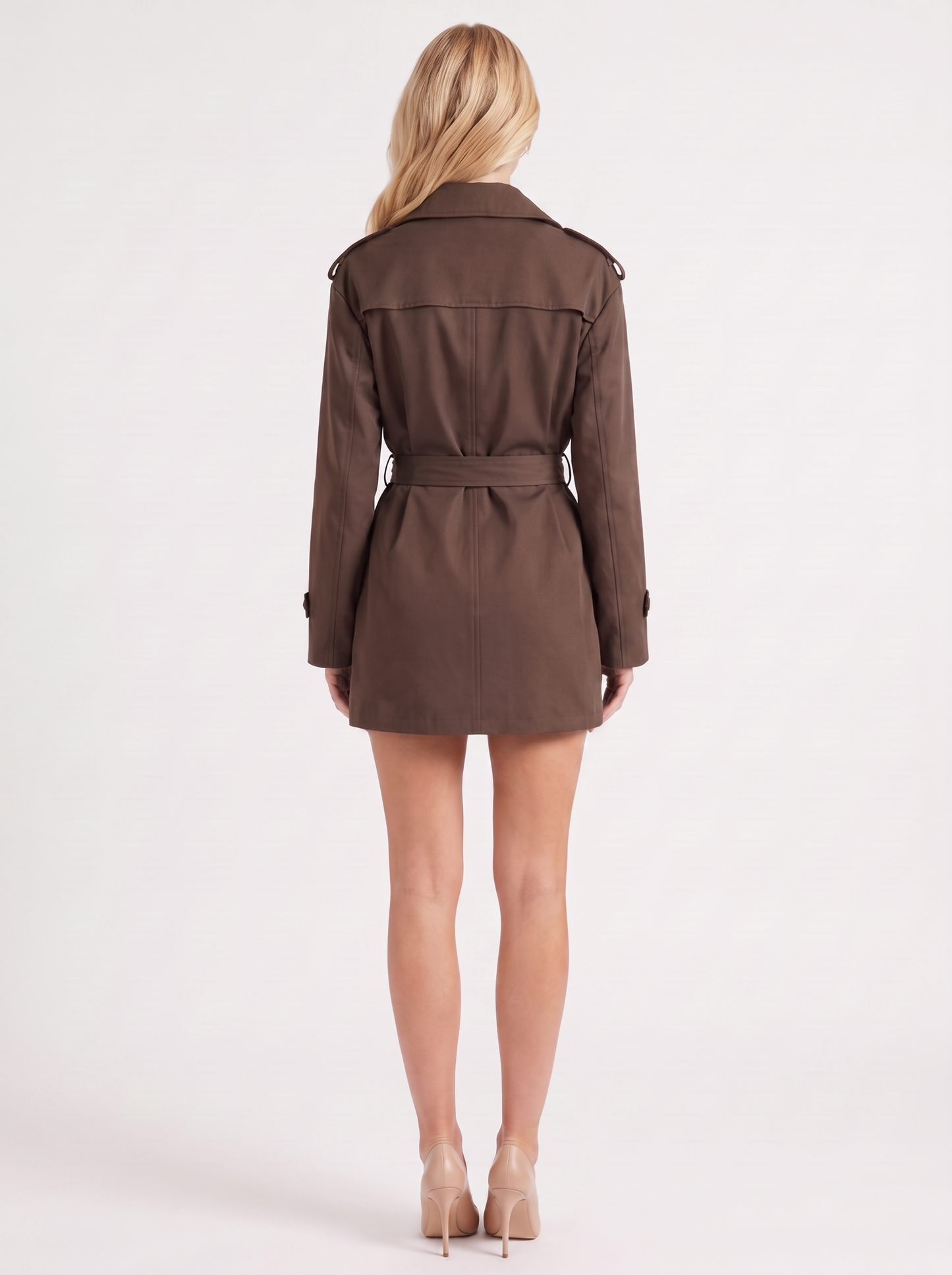 Una Belted Trench in Dark Brown - coat front view