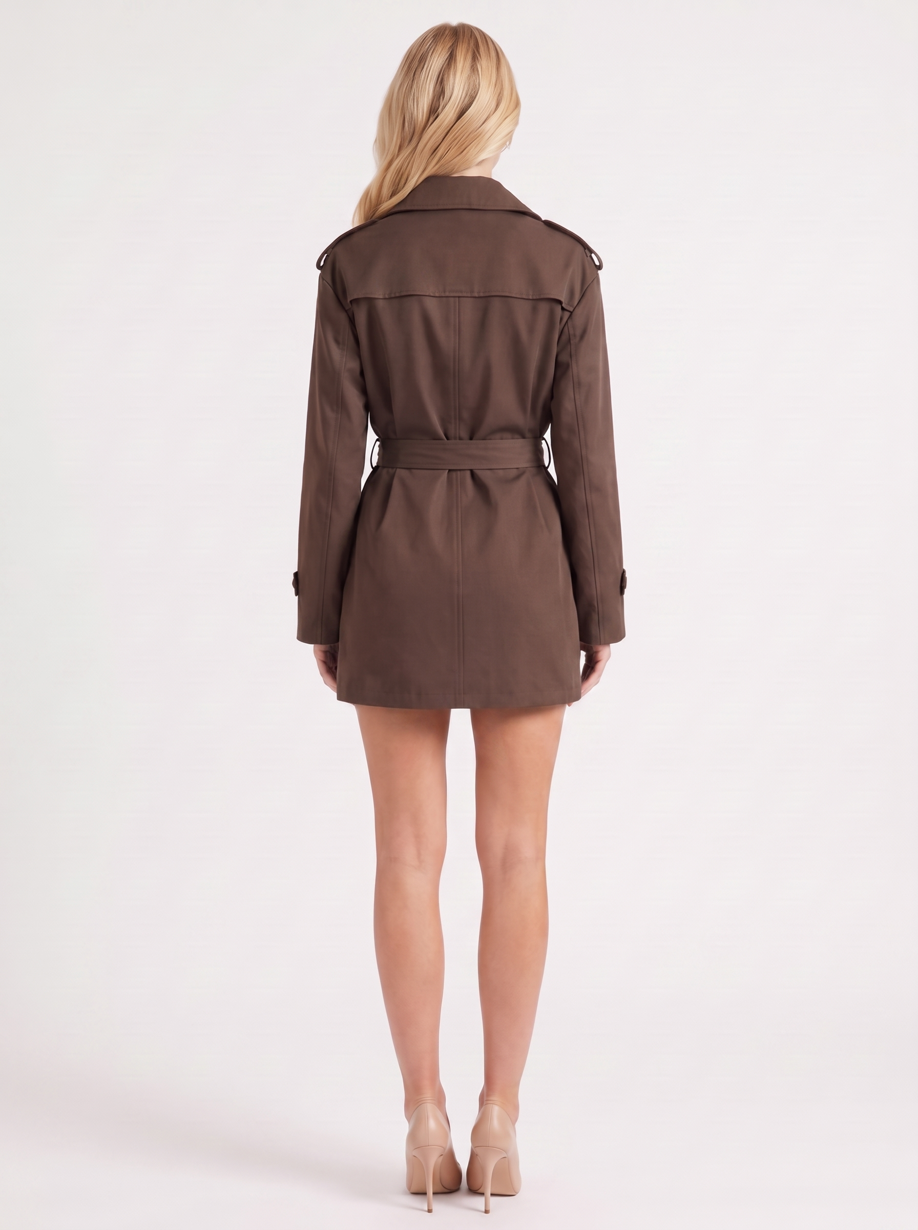 Una Belted Trench in Dark Brown - coat front view