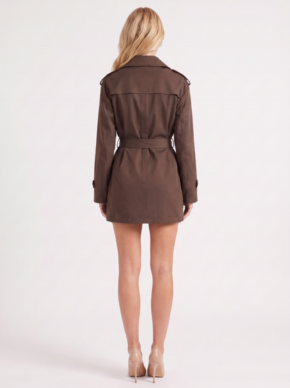 Una Belted Trench in Dark Brown - coat front view