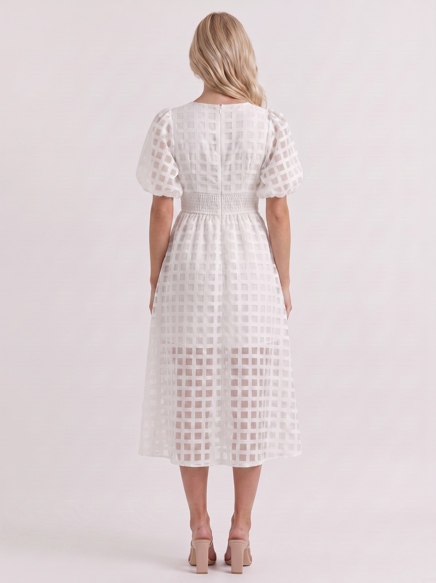 Colette Windowpane Midi Dress in White - midi dress front view