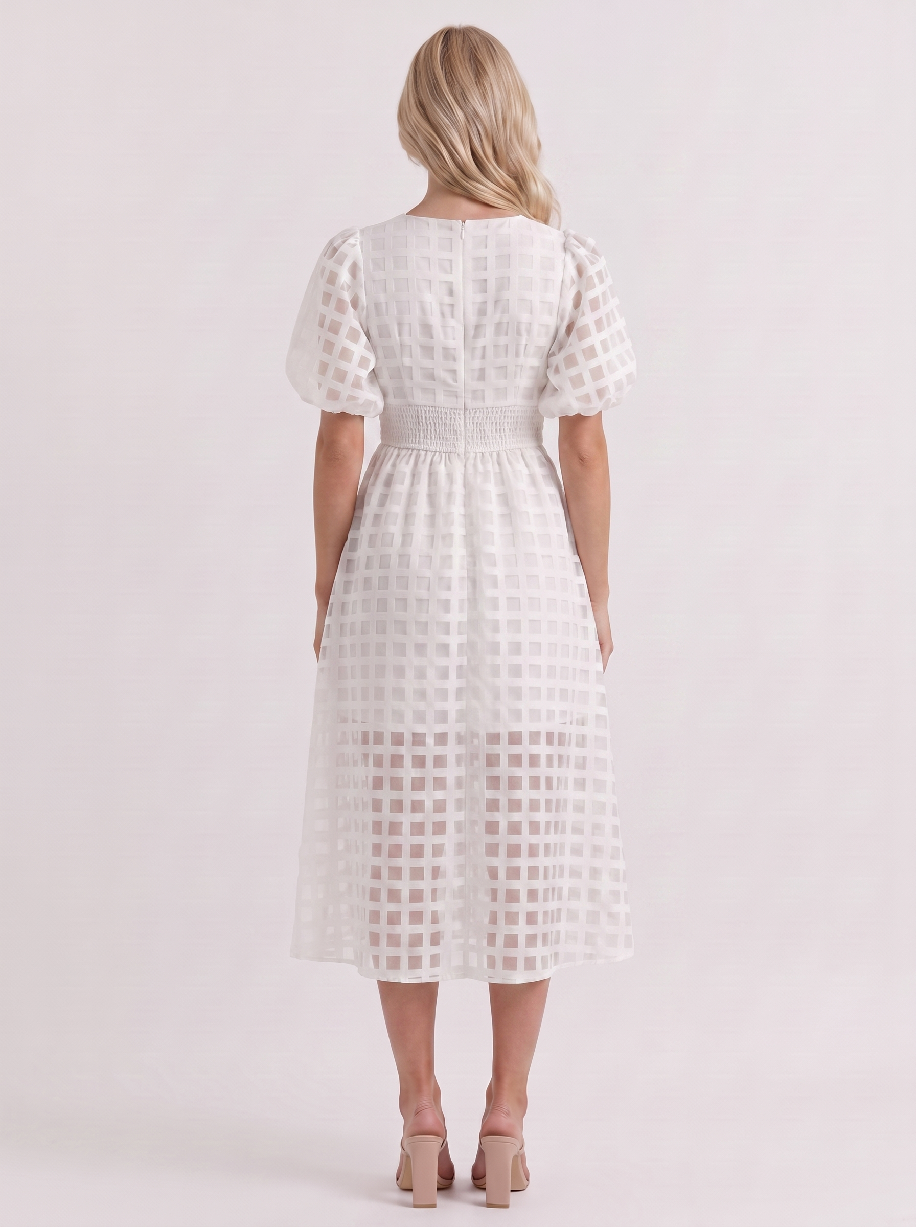 Colette Windowpane Midi Dress in White - midi dress front view