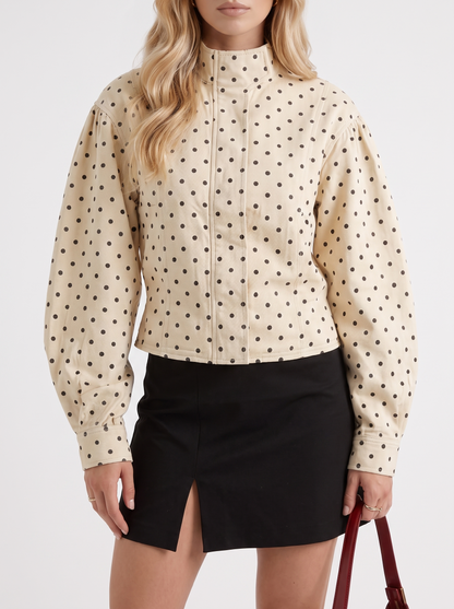 Ruby Polka-Dot Jacket in White - jacket front view
