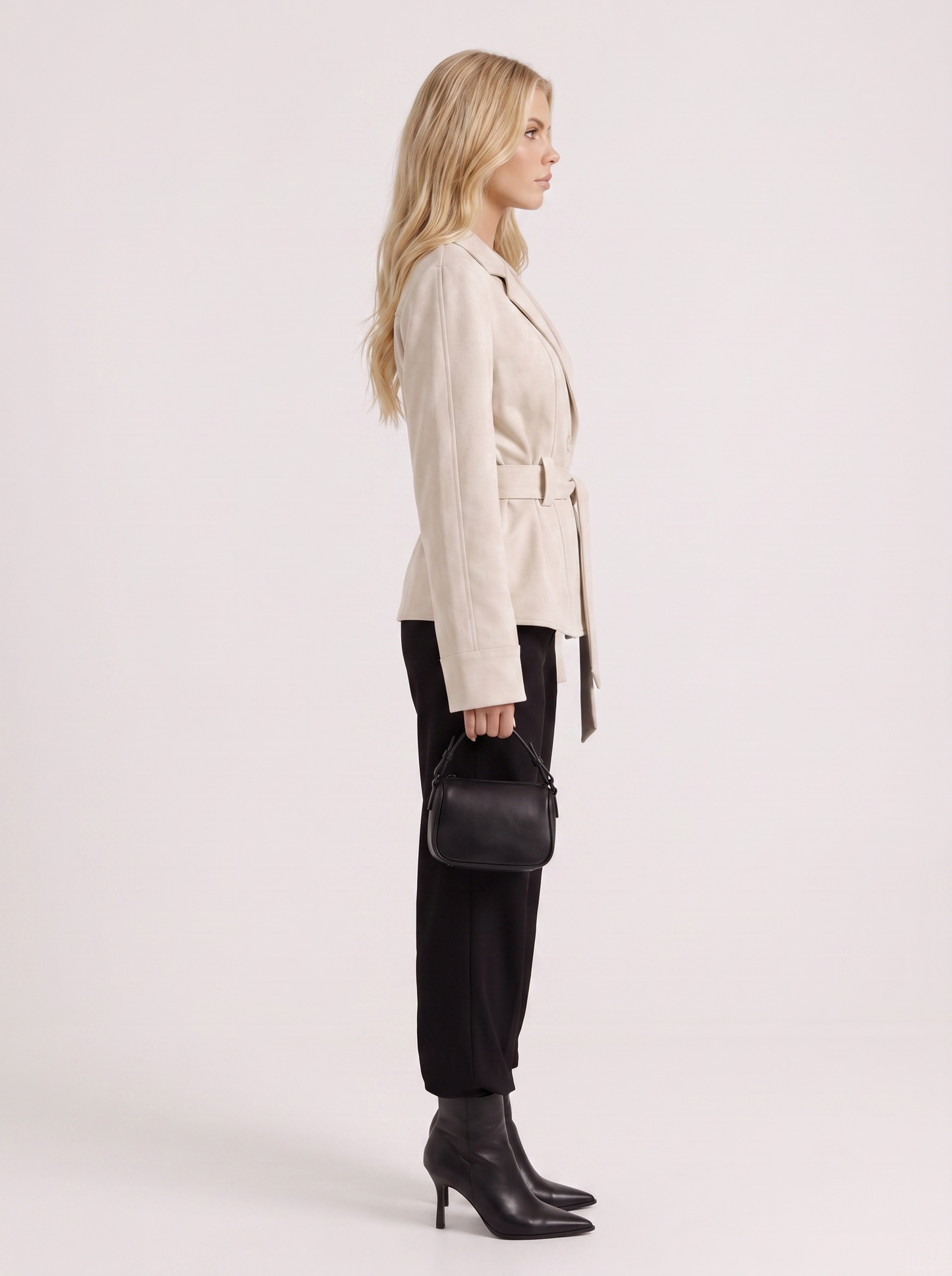 Women beige jacket with shawl collar and wrap front