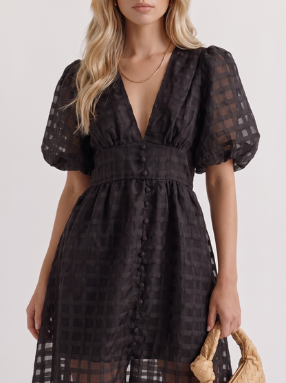 Colette Windowpane Midi Dress in Black - midi dress front view