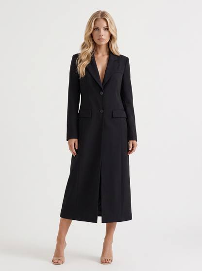 Mabel Longline Coat in Black - coat front view