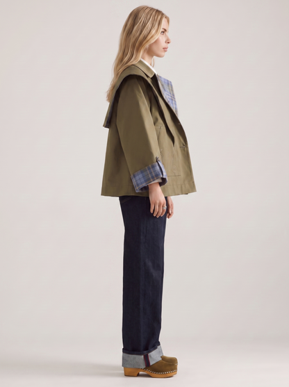 Cecily Cape Jacket in Olive - jacket front view