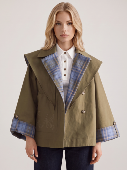 Cecily Cape Jacket in Olive - jacket front view