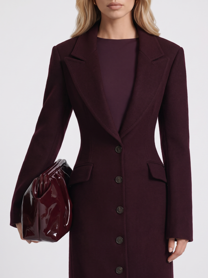 Mabel Longline Coat in Burgundy - coat front view