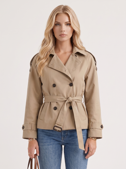 Yara Belted Trench in Khaki - coat front view