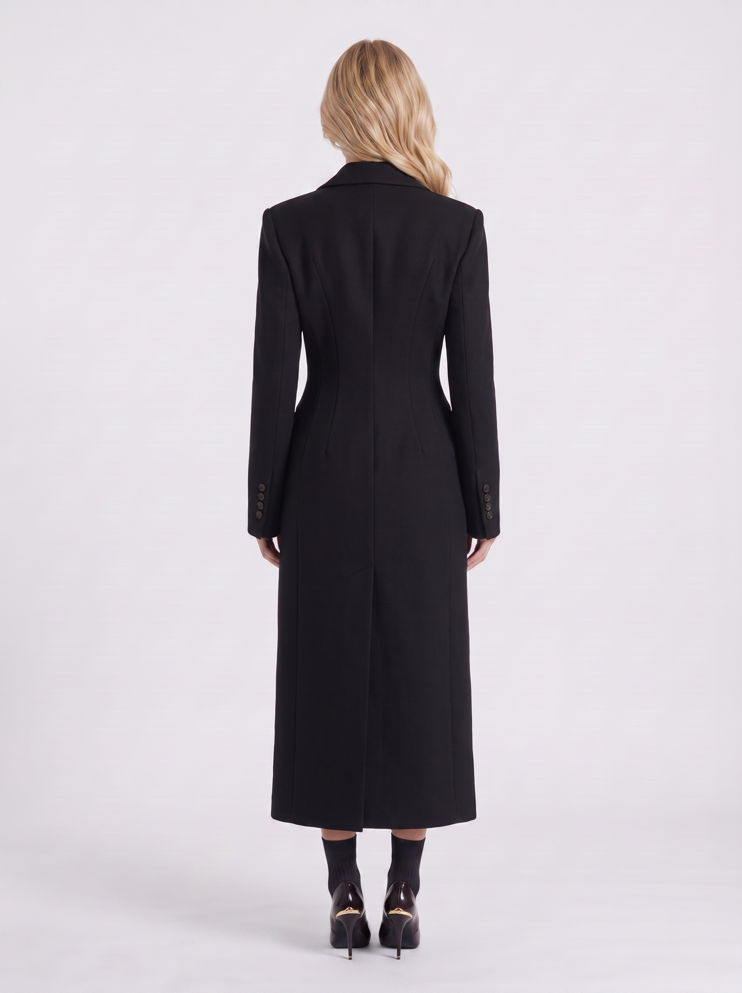 Mabel Longline Coat in Black - coat front view